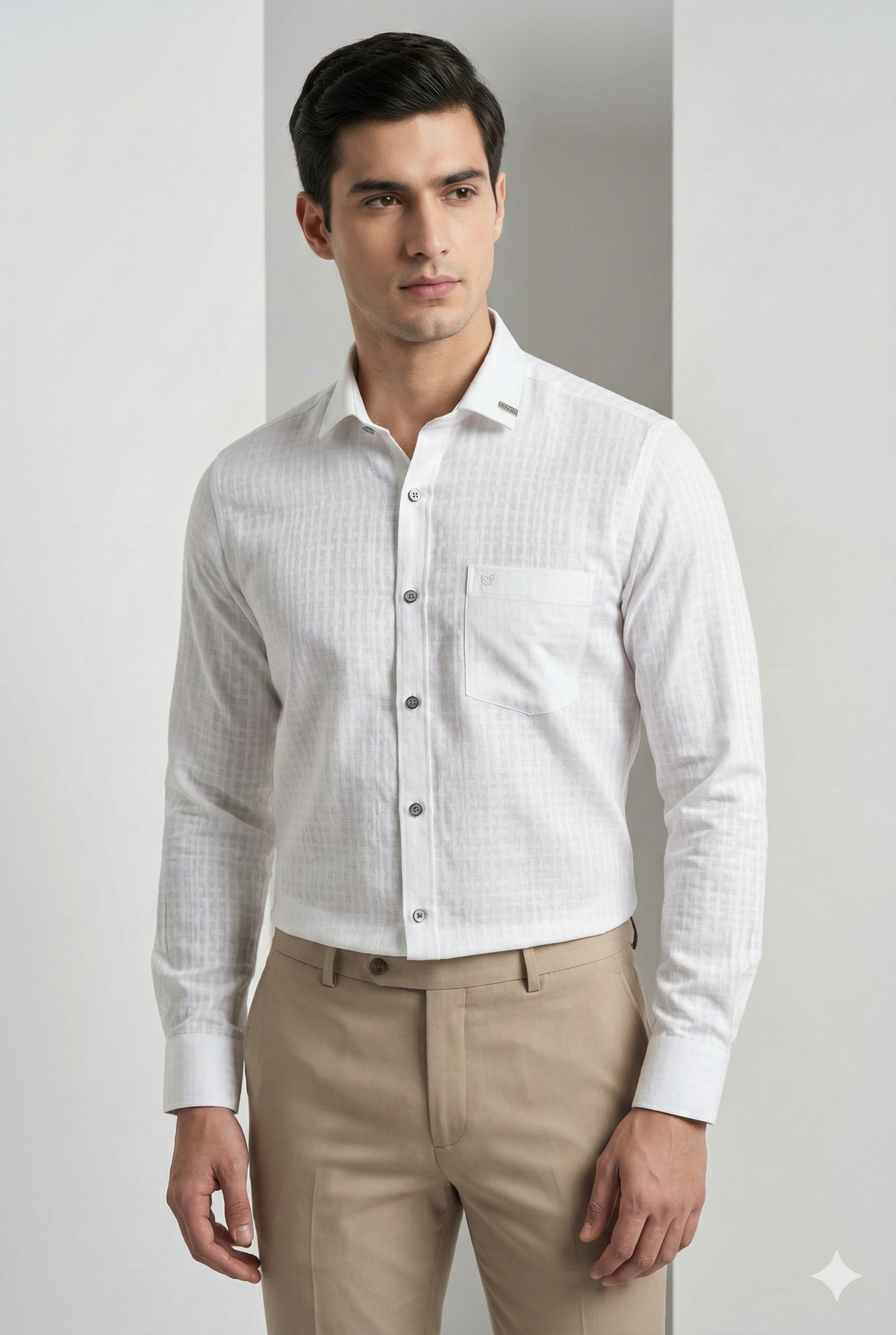Men’s Premium Satin Textured Formal Shirt – Classic White - 26472