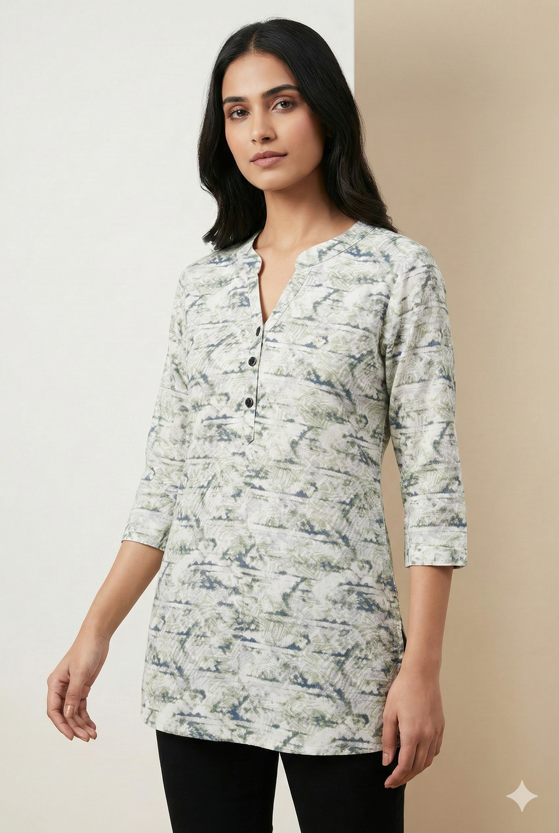 Women’s Soft Printed Green & White Abstract Pattern - 26209