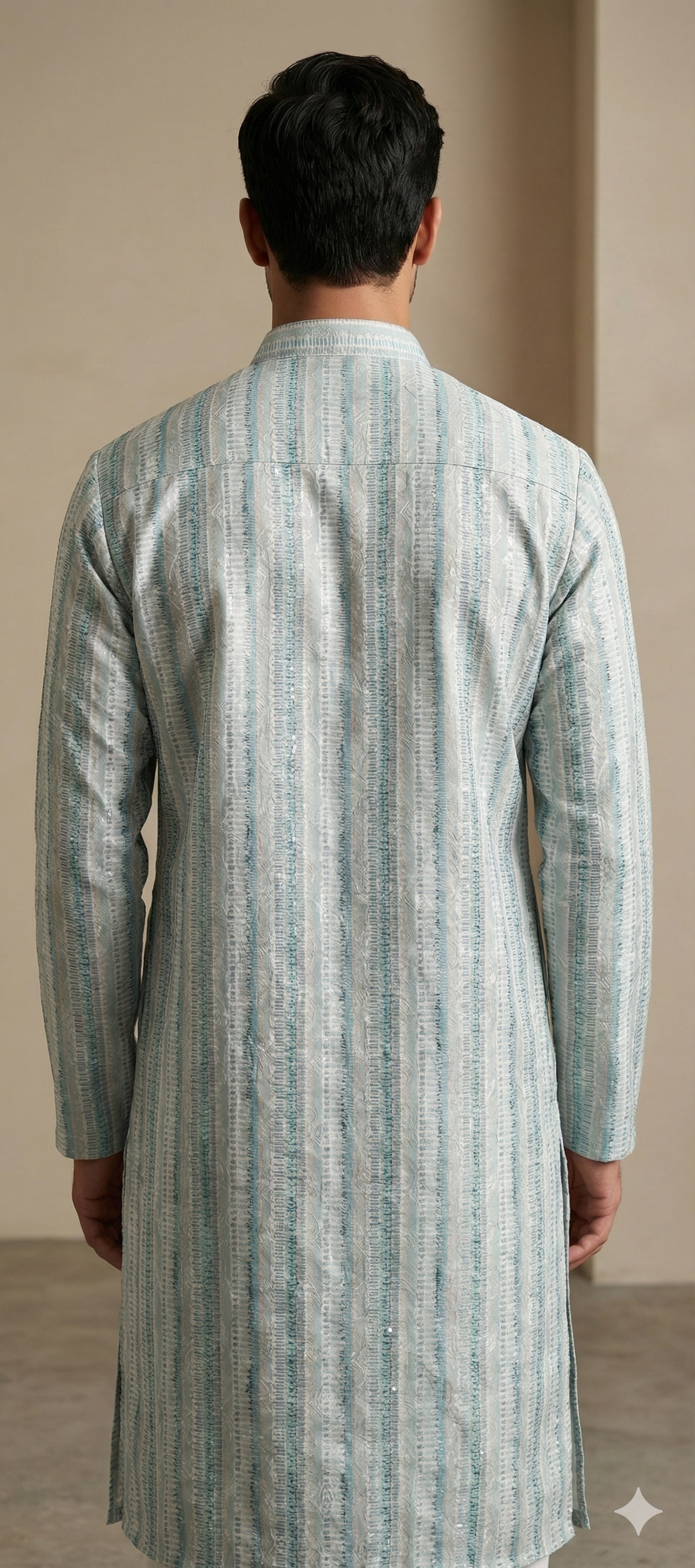 Pastel Blue Sequence Stone Work Textured Kurta Pajama for Men - 26415