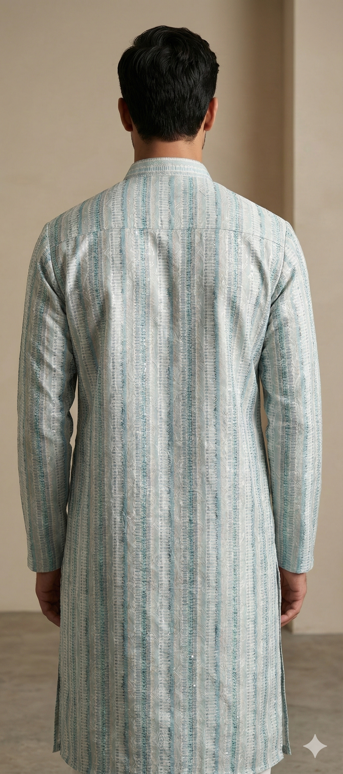 Pastel Blue Sequence Stone Work Textured Kurta Pajama for Men - 26415