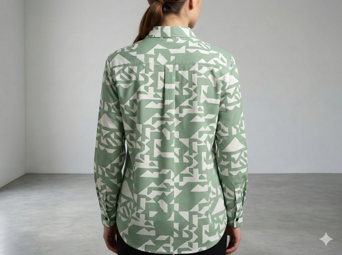 Women’s Sage Green & White Abstract Print Full Sleeve Shirt - 25467