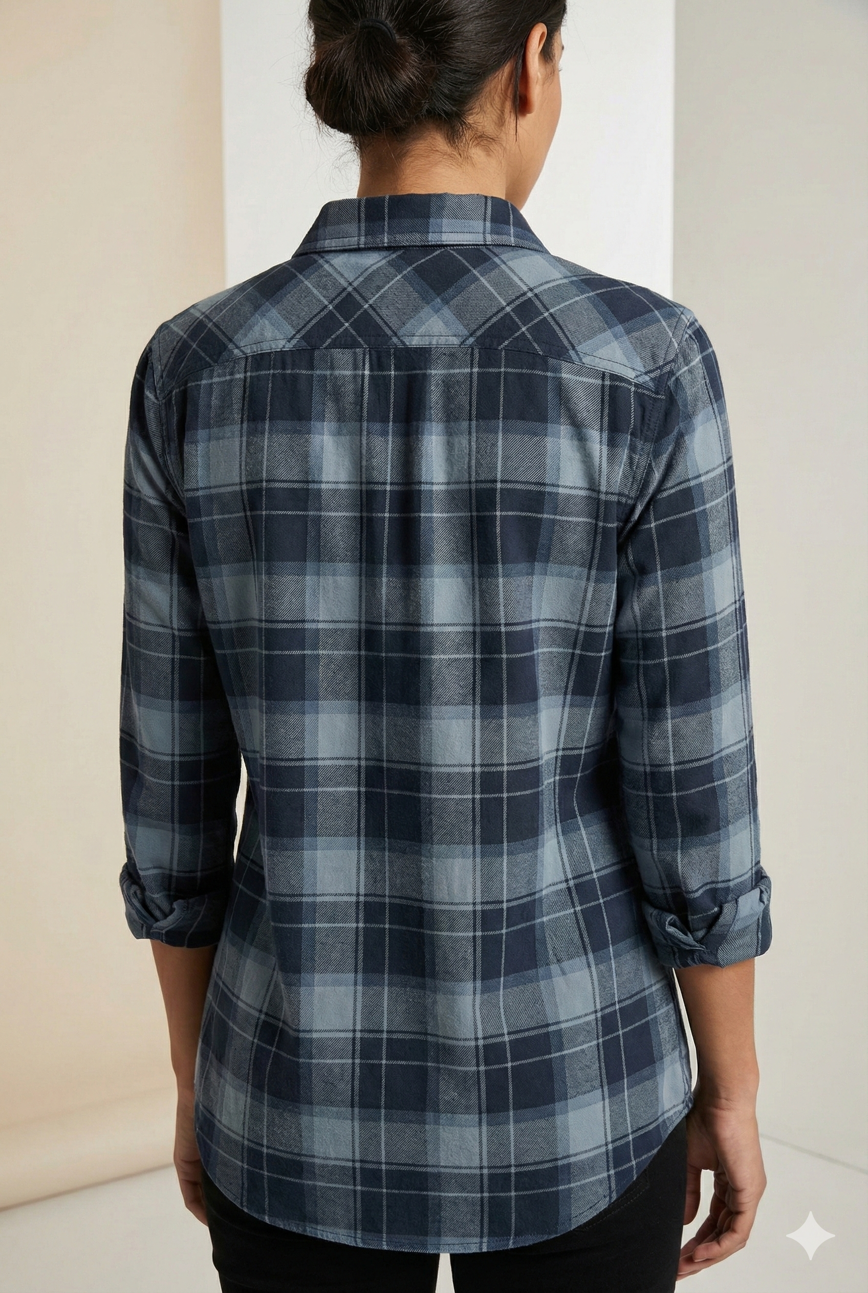 Women’s Navy & Grey Checkered Casual Shirt – 24306