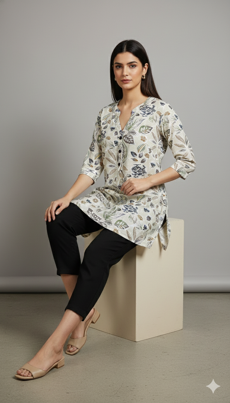 Women’s Floral Printed Short Kurti - 26201