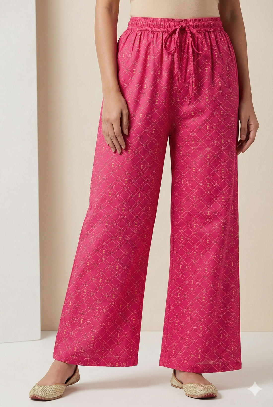 Rani Pink Ethnic Printed Cotton Rayon Palazzo - 26282