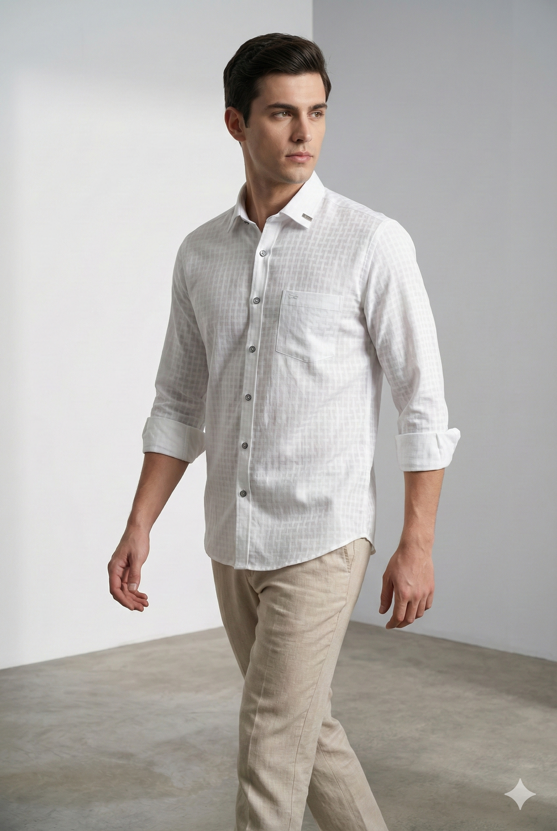 Men’s Premium Satin Textured Formal Shirt – Classic White - 26472