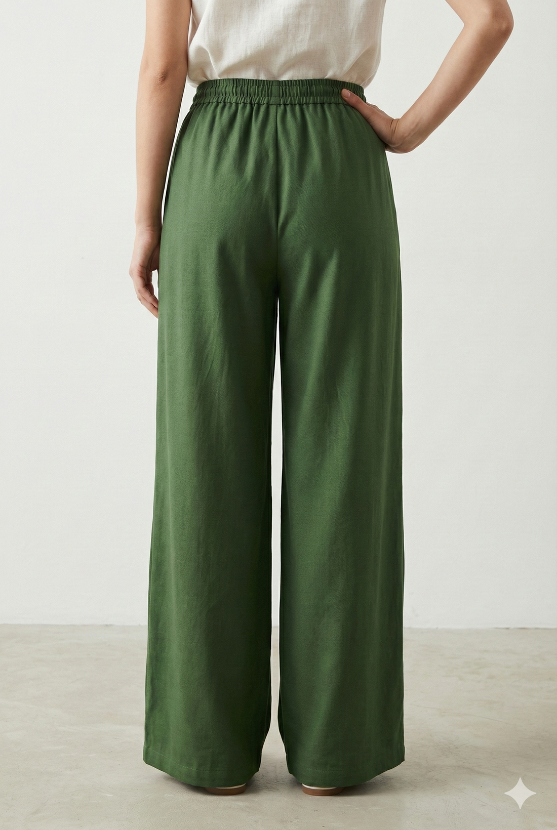 Olive Green Solid Cotton Rayon Palazzo - 26267