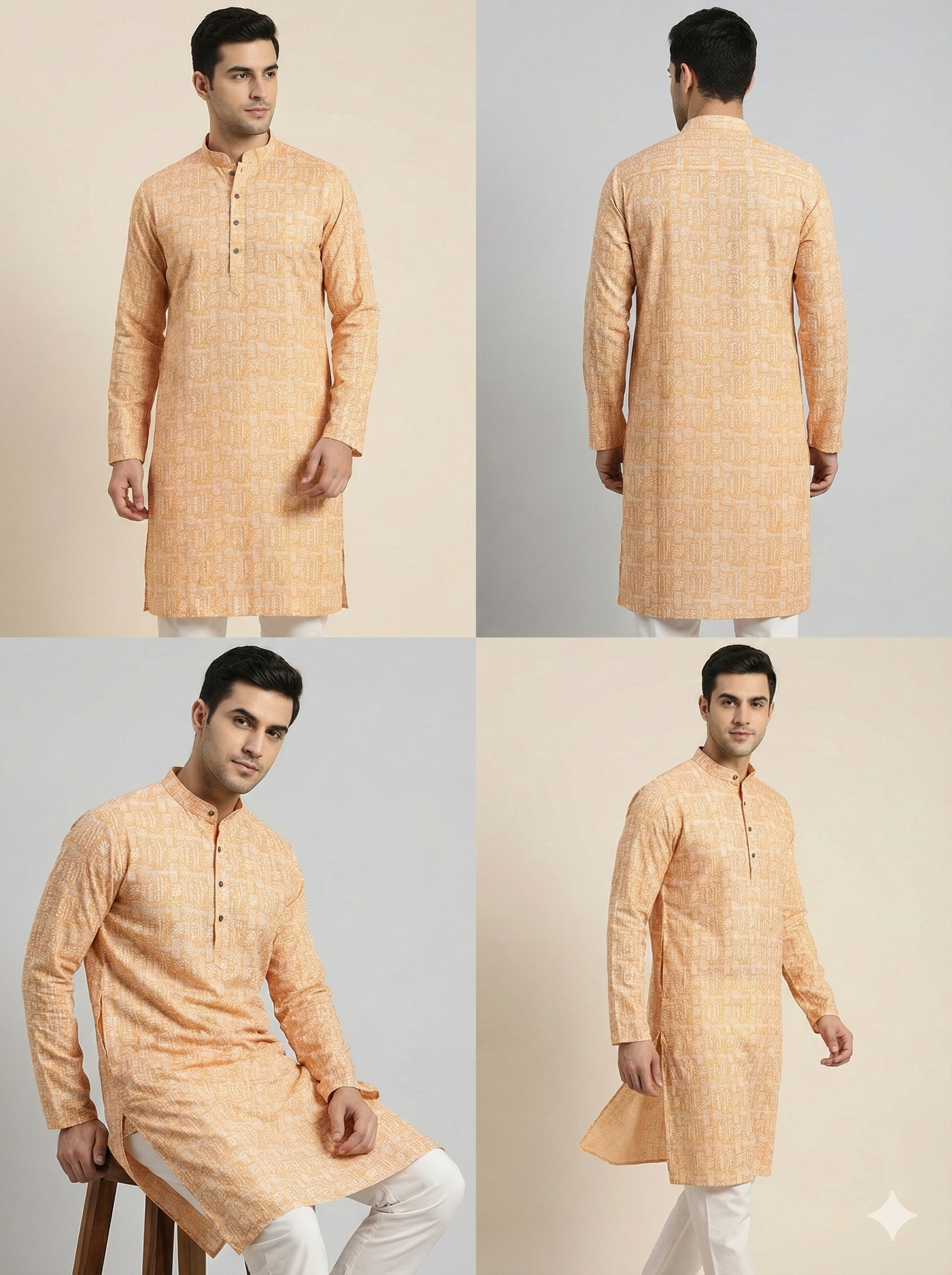 Peach Self-Design Sequin Embroidered Long Kurta - 26406