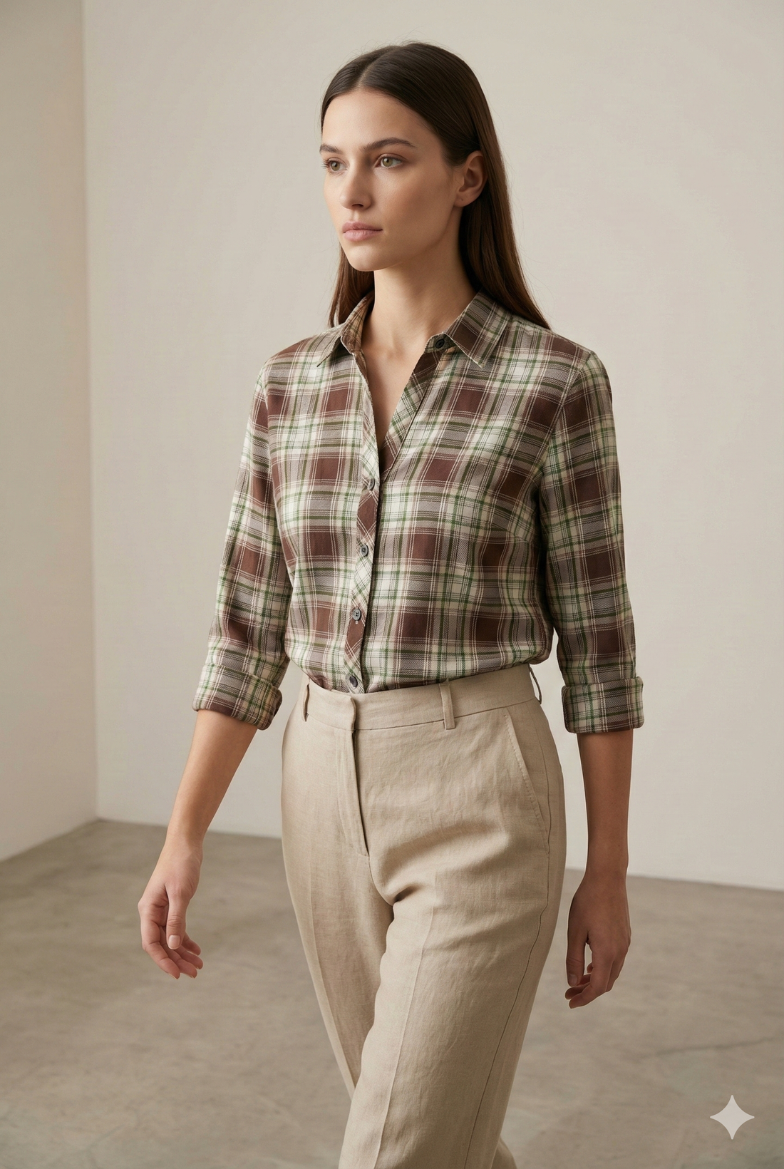 Women’s Brown & Green Checked Casual Shirt – 25224