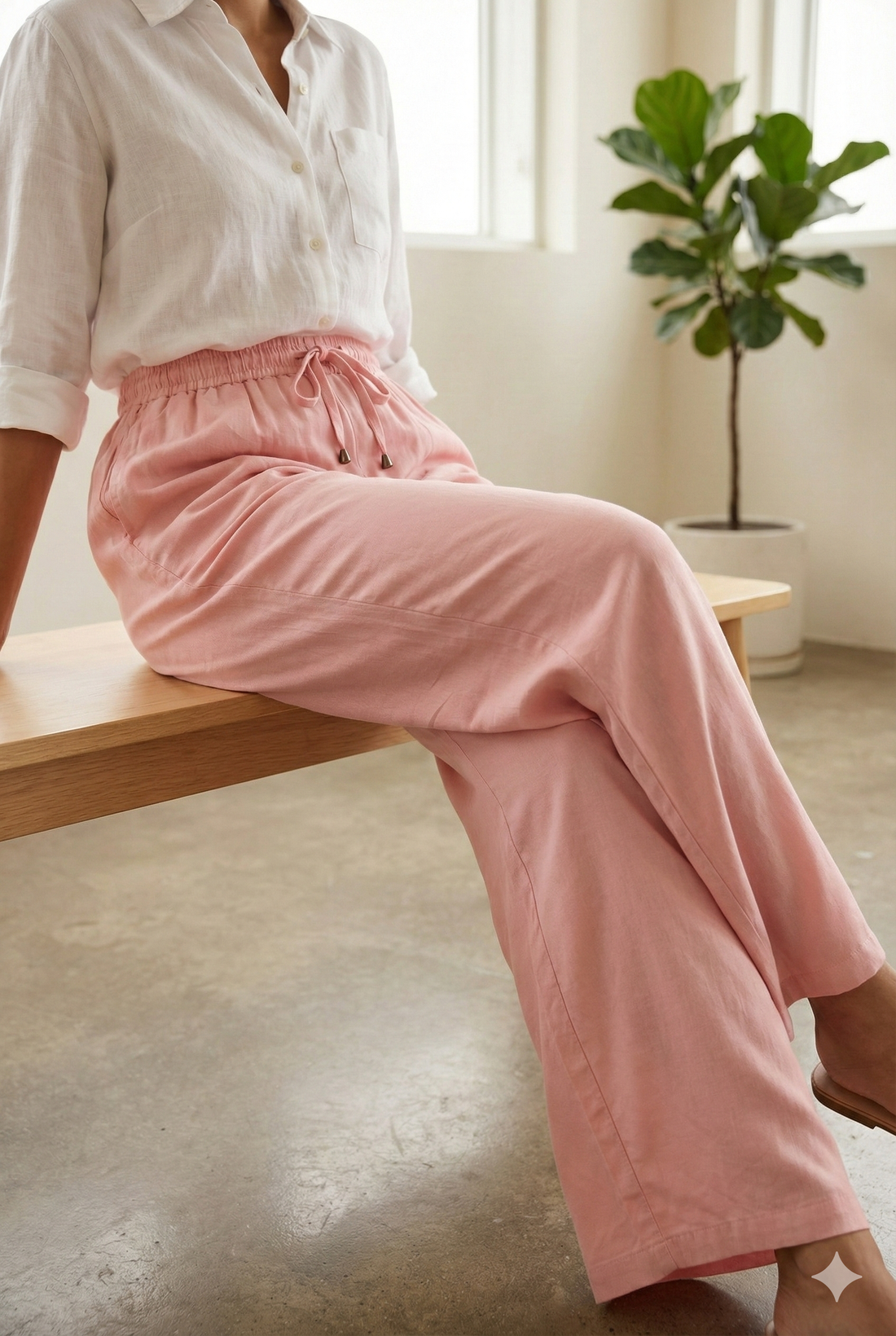 Peach Solid Cotton Palazzo - 26274