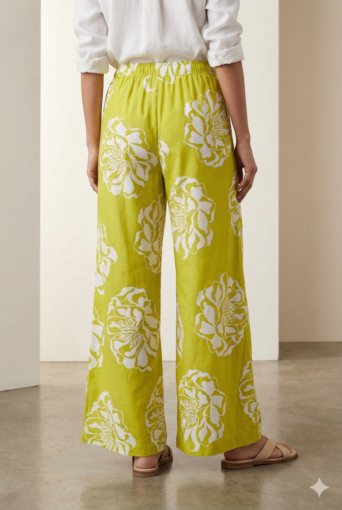 Olive Green Floral Printed Cotton Palazzo - 26354