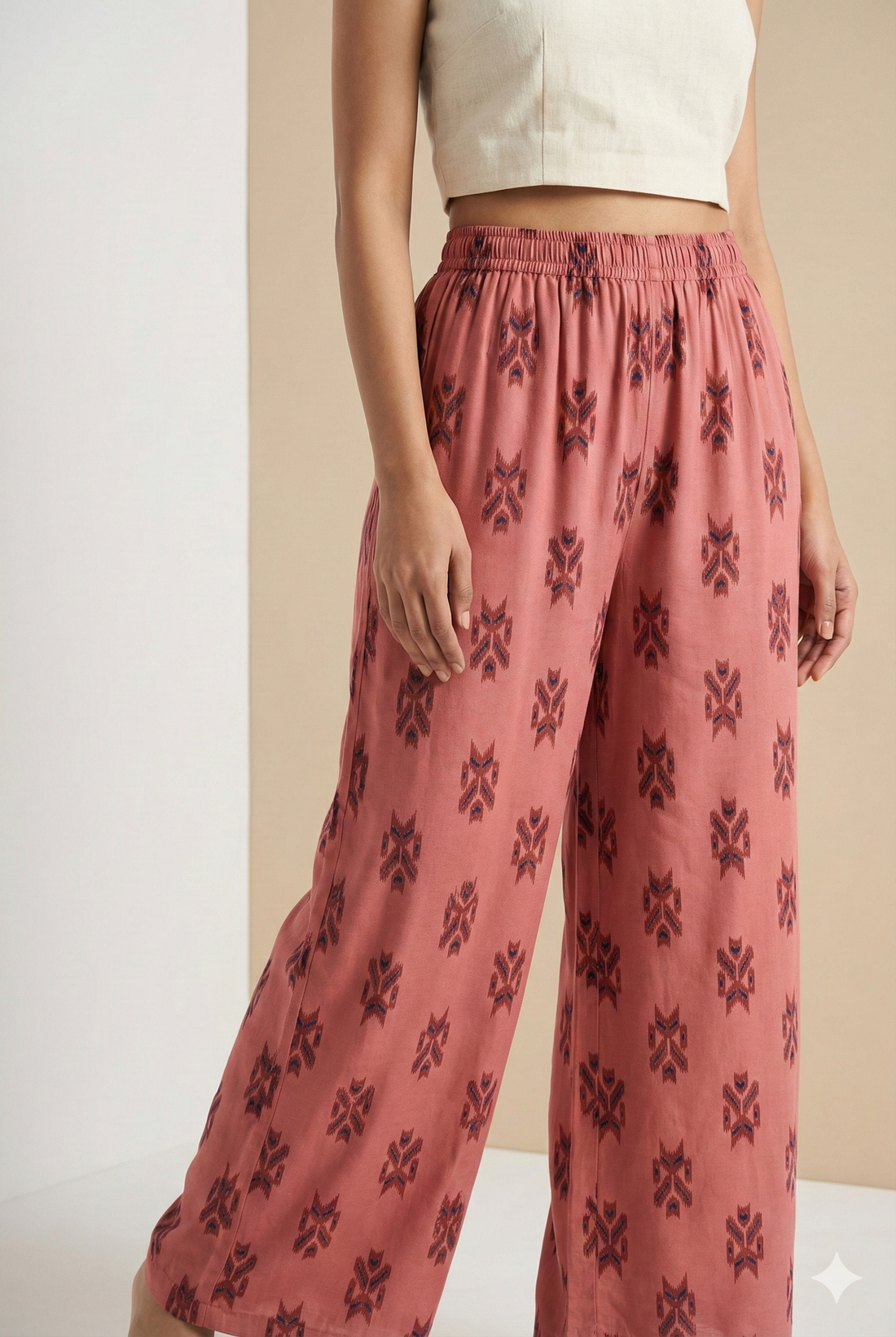 Rust Pink Ethnic Printed Cotton Palazzo - 26357