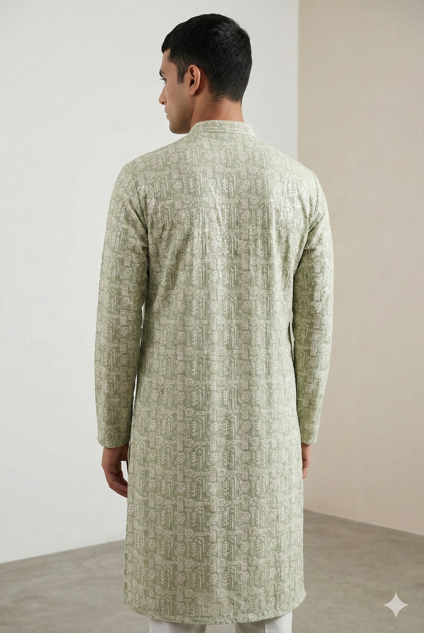 Men’s Sage Green Printed Kurta Pajama - 26407