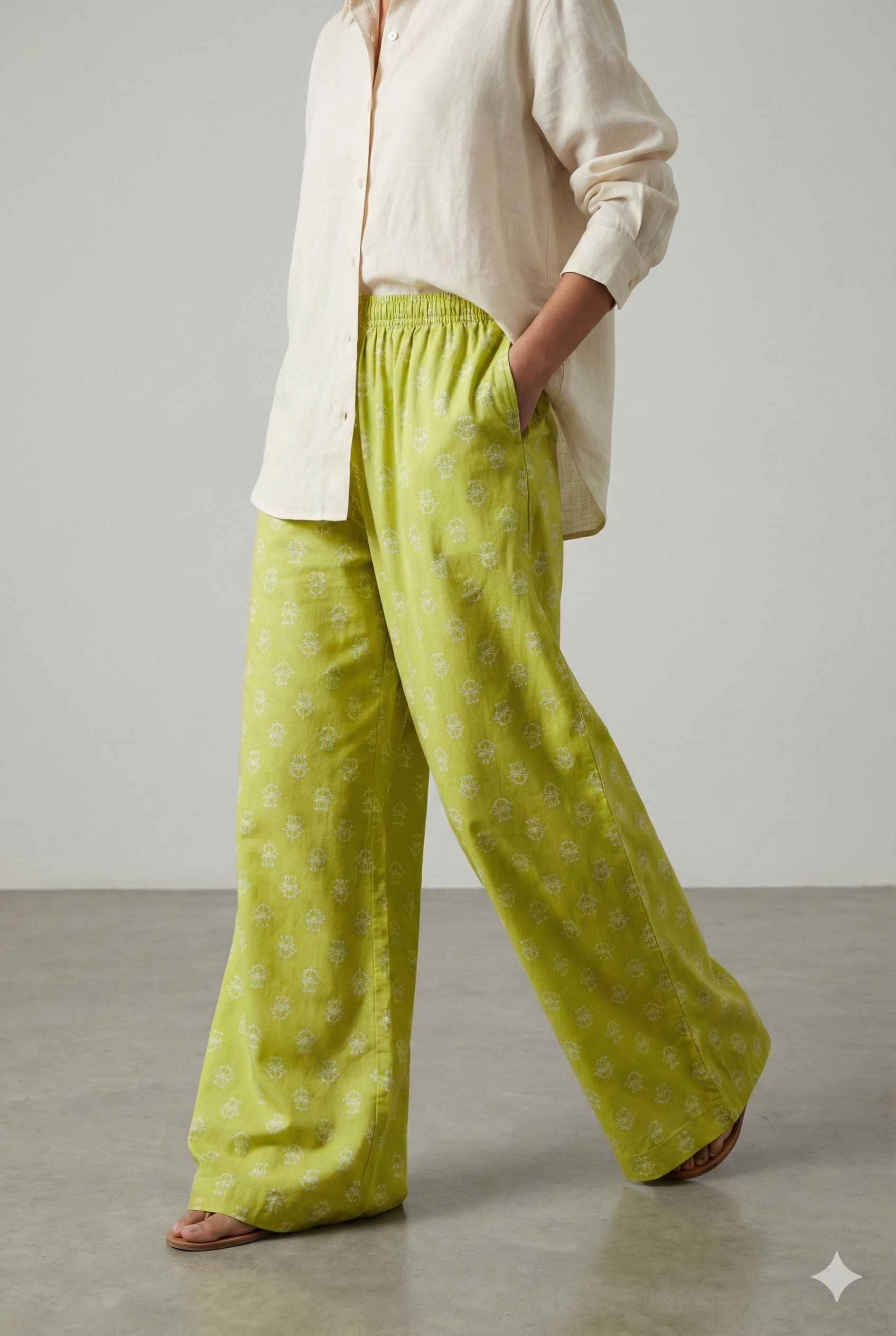 Olive Green Printed Cotton Palazzo - 26351
