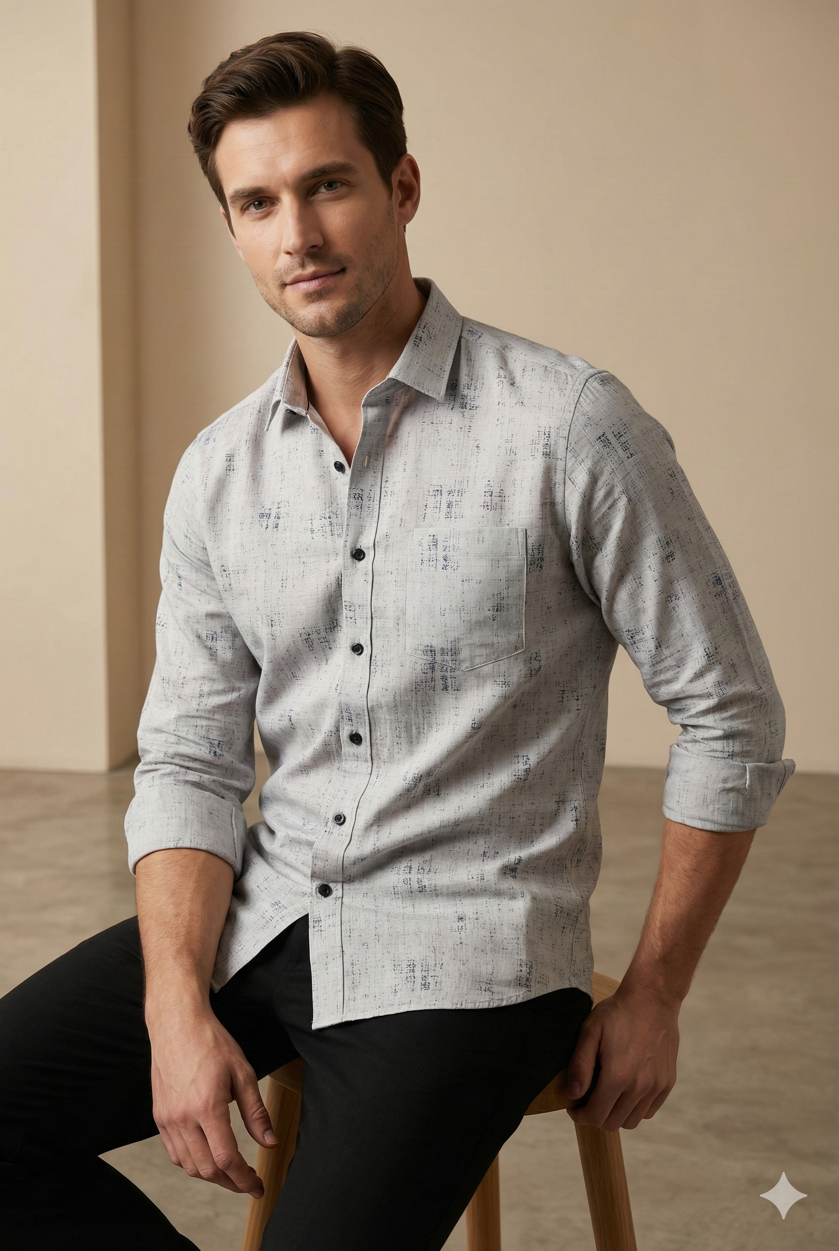 Men’s Textured Printed Casual Shirt  -  25596