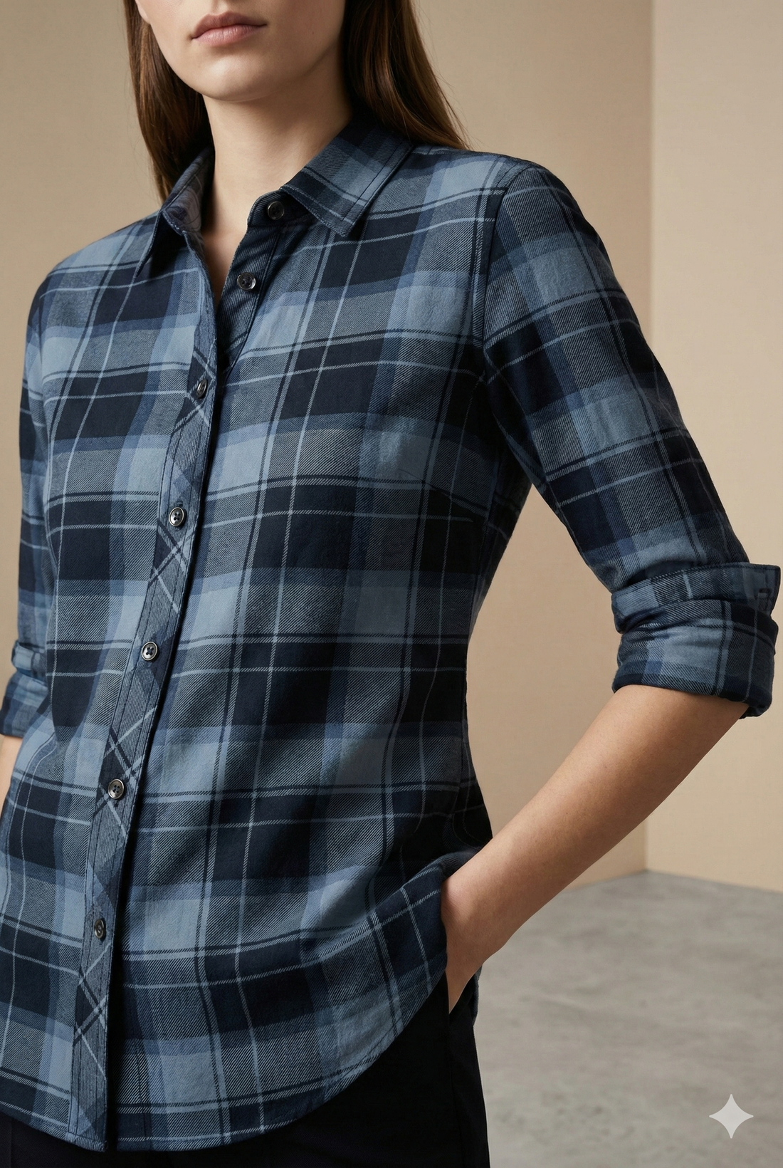 Women’s Navy & Grey Checkered Casual Shirt – 24306