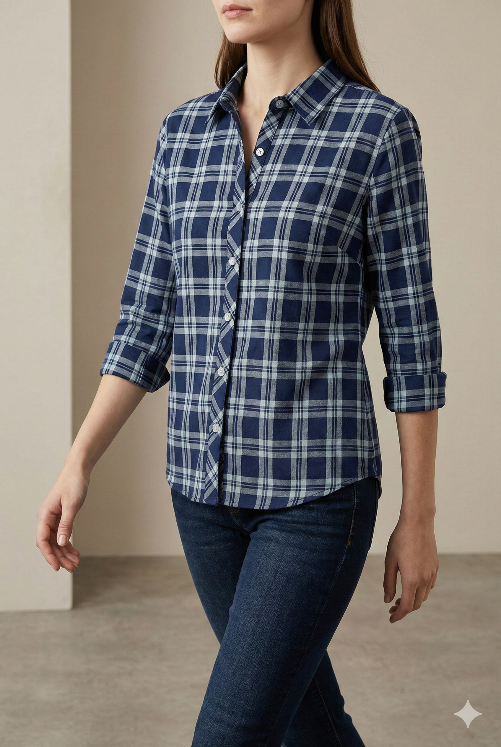 Navy blue Checkered Casual Shirt - 25276