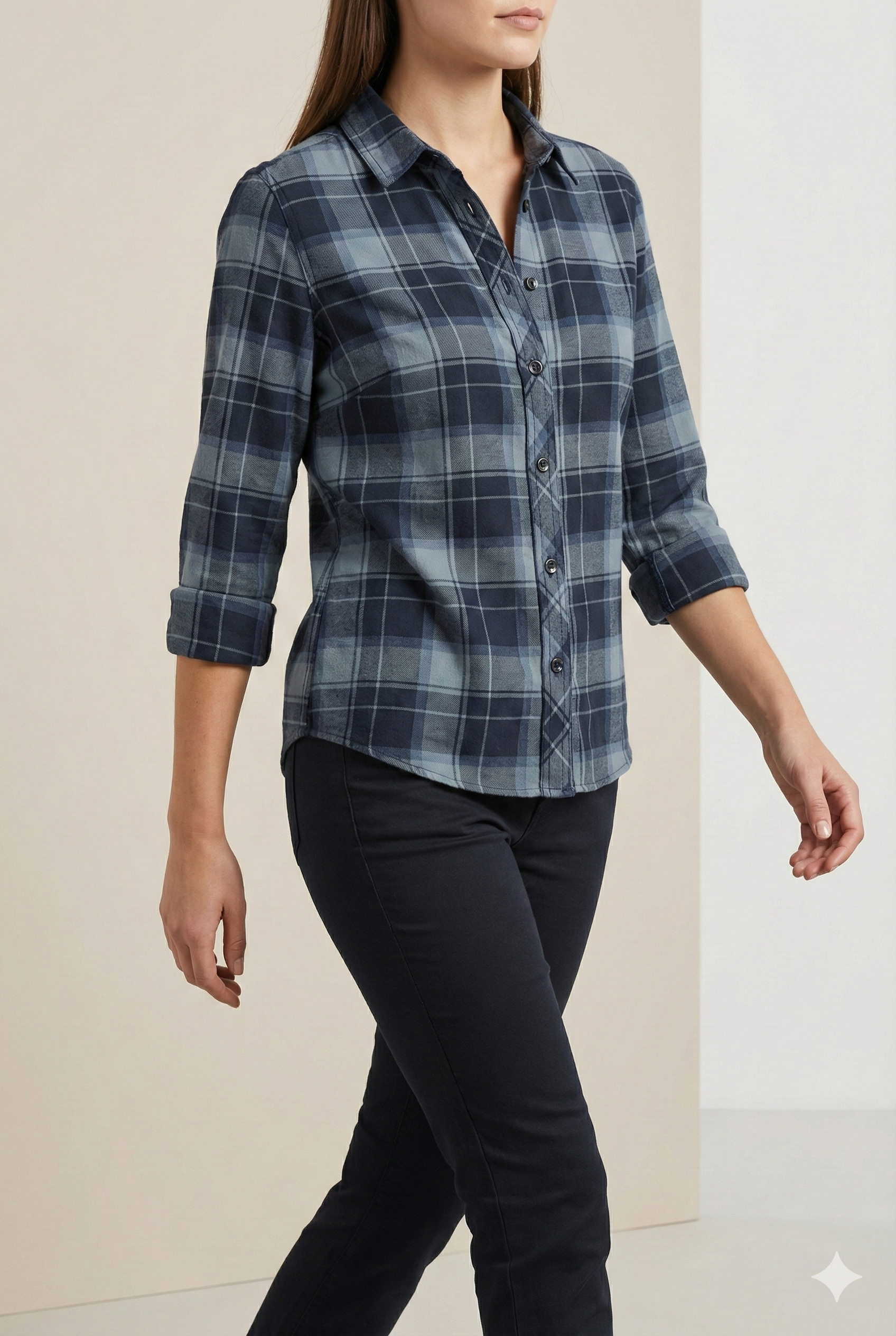 Women’s Navy & Grey Checkered Casual Shirt – 24306