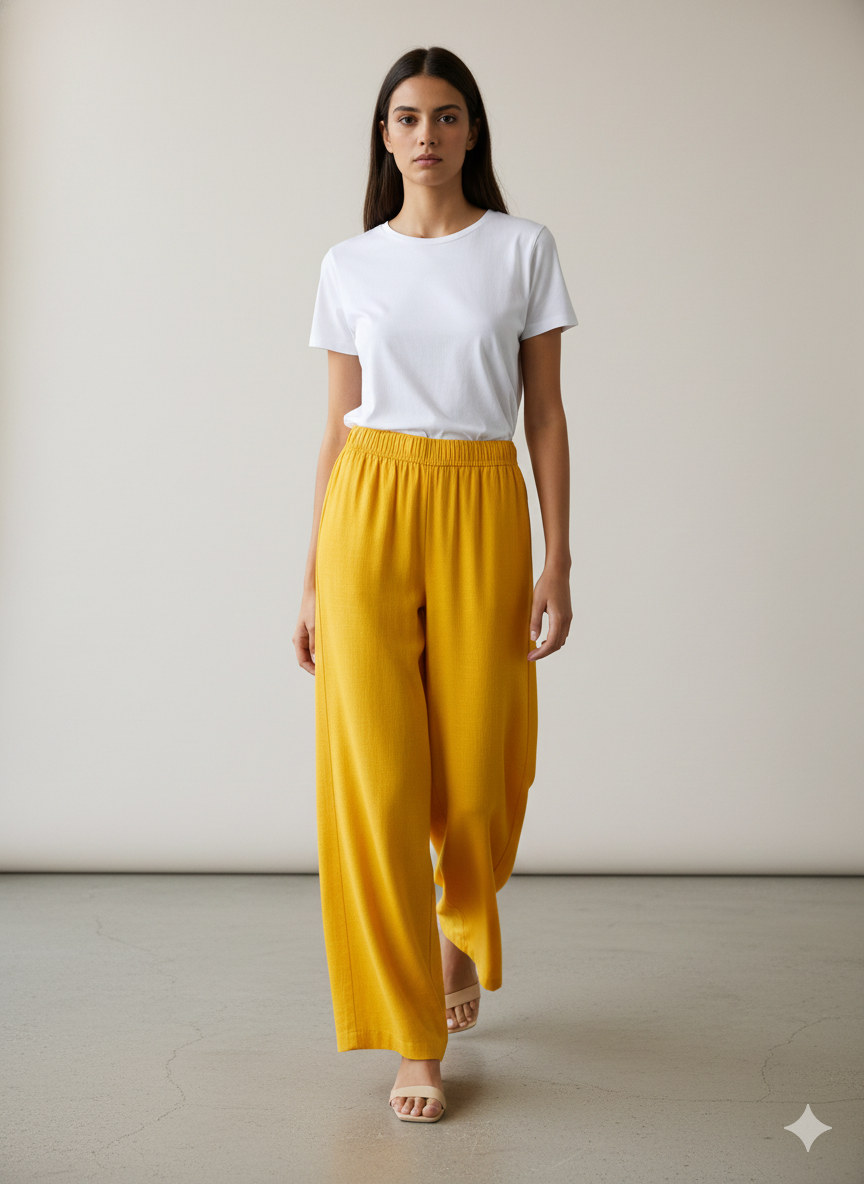 Mustard Yellow Solid Cotton Rayon Palazzo - 26280