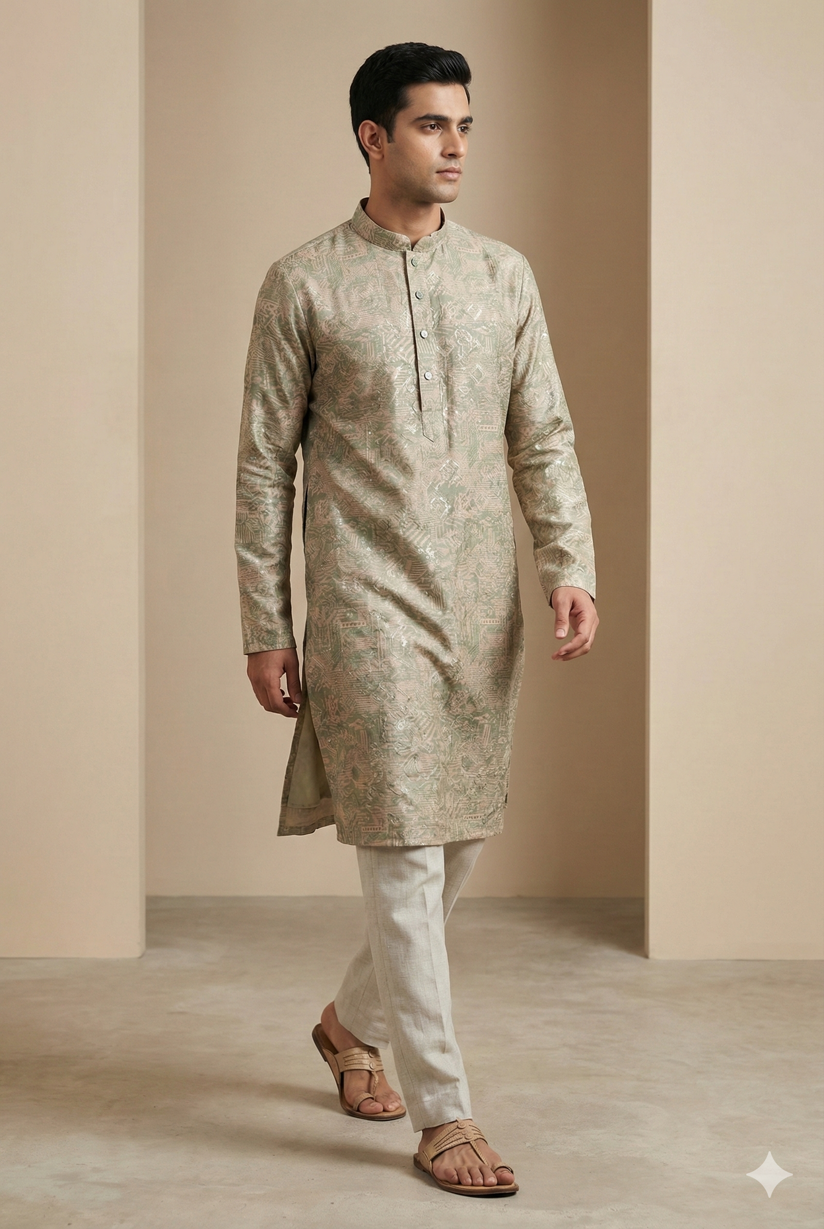 Elegant Textured Jacquard Kurta with Subtle Sequin Kurta Pajama - 26402