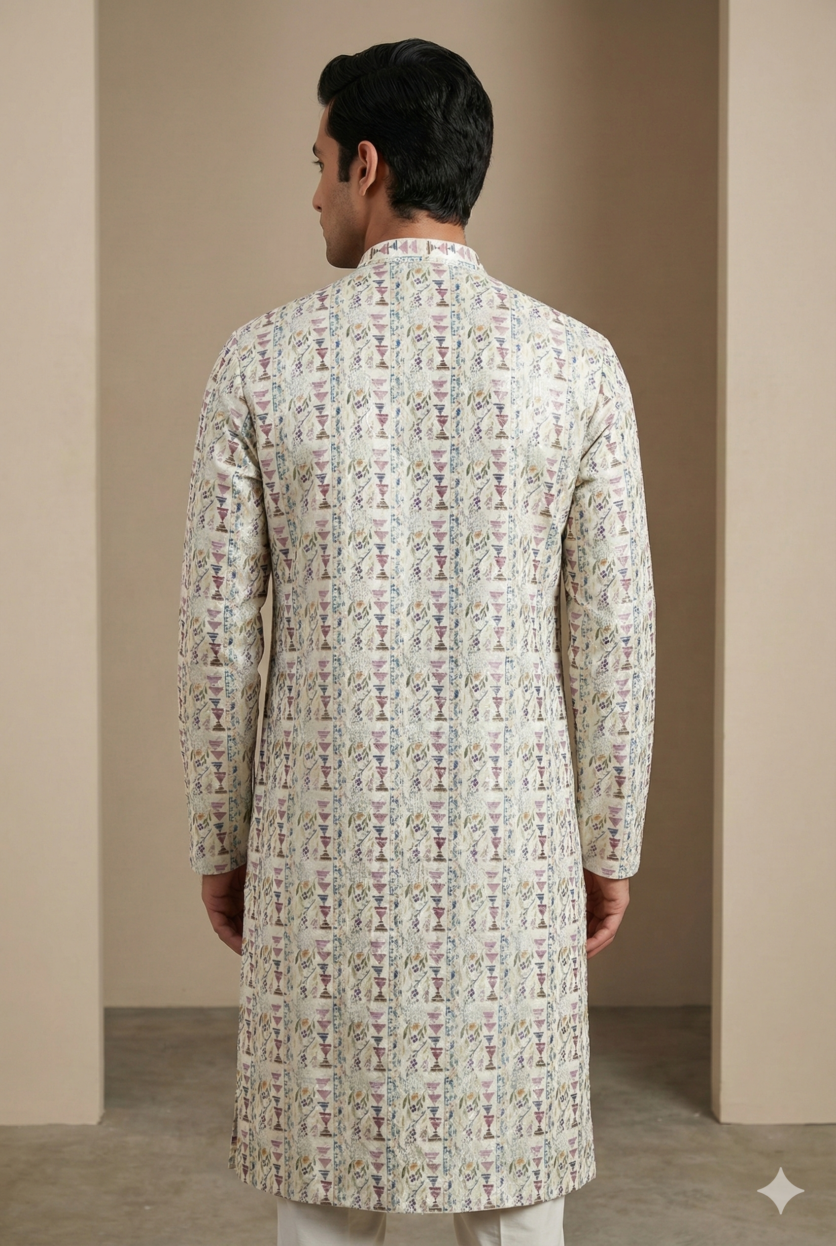 Men’s Ivory Printed Kurta Pajama -  26396