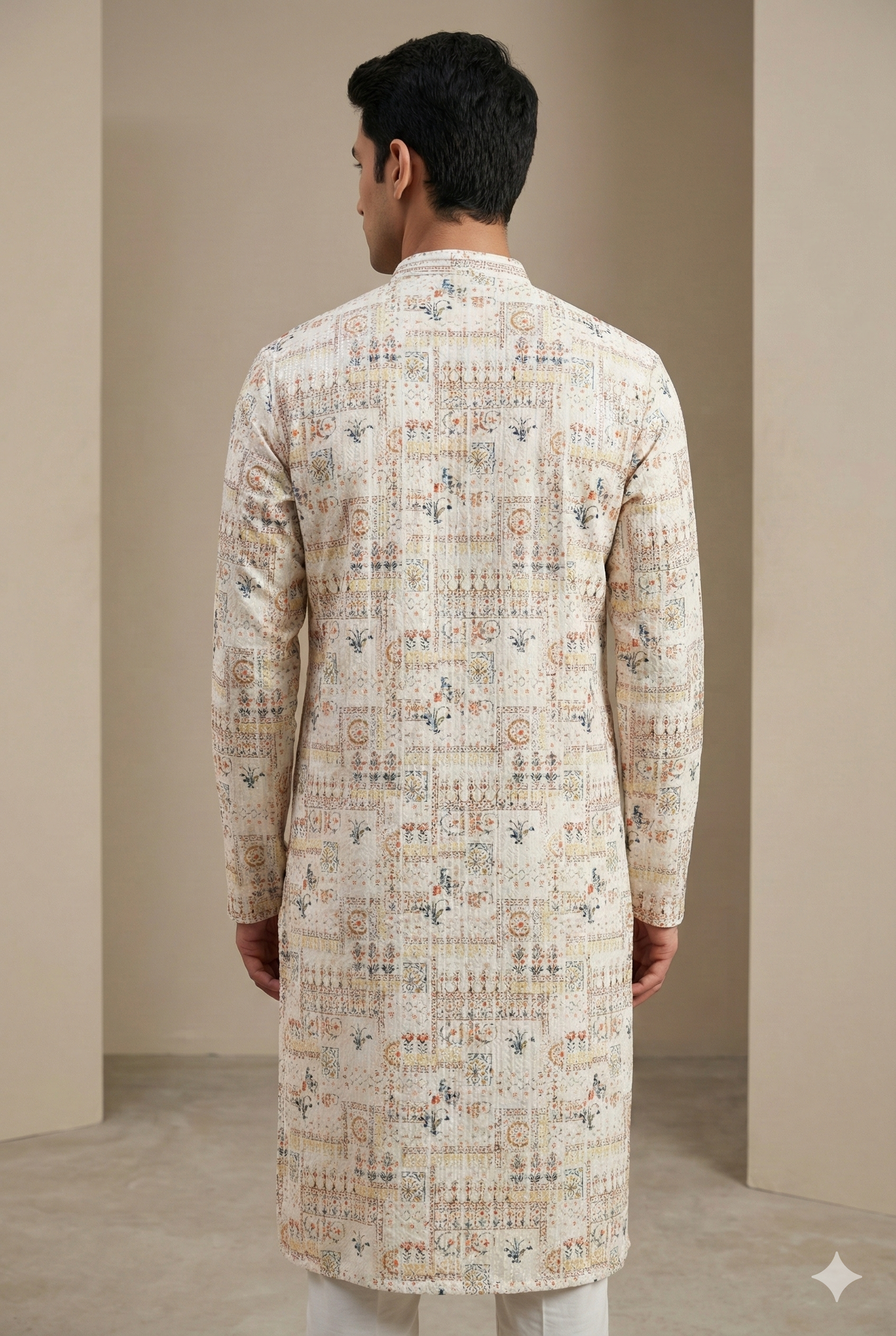 Cream Multi-Thread Sequence Stone Work Kurta - 26405