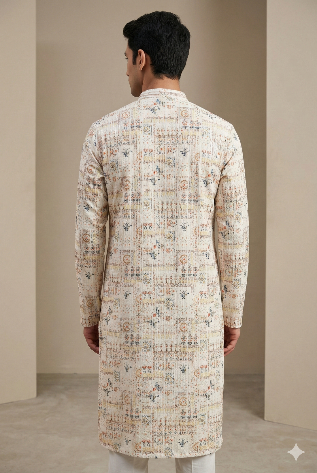 Cream Multi-Thread Sequence Stone Work Kurta - 26405