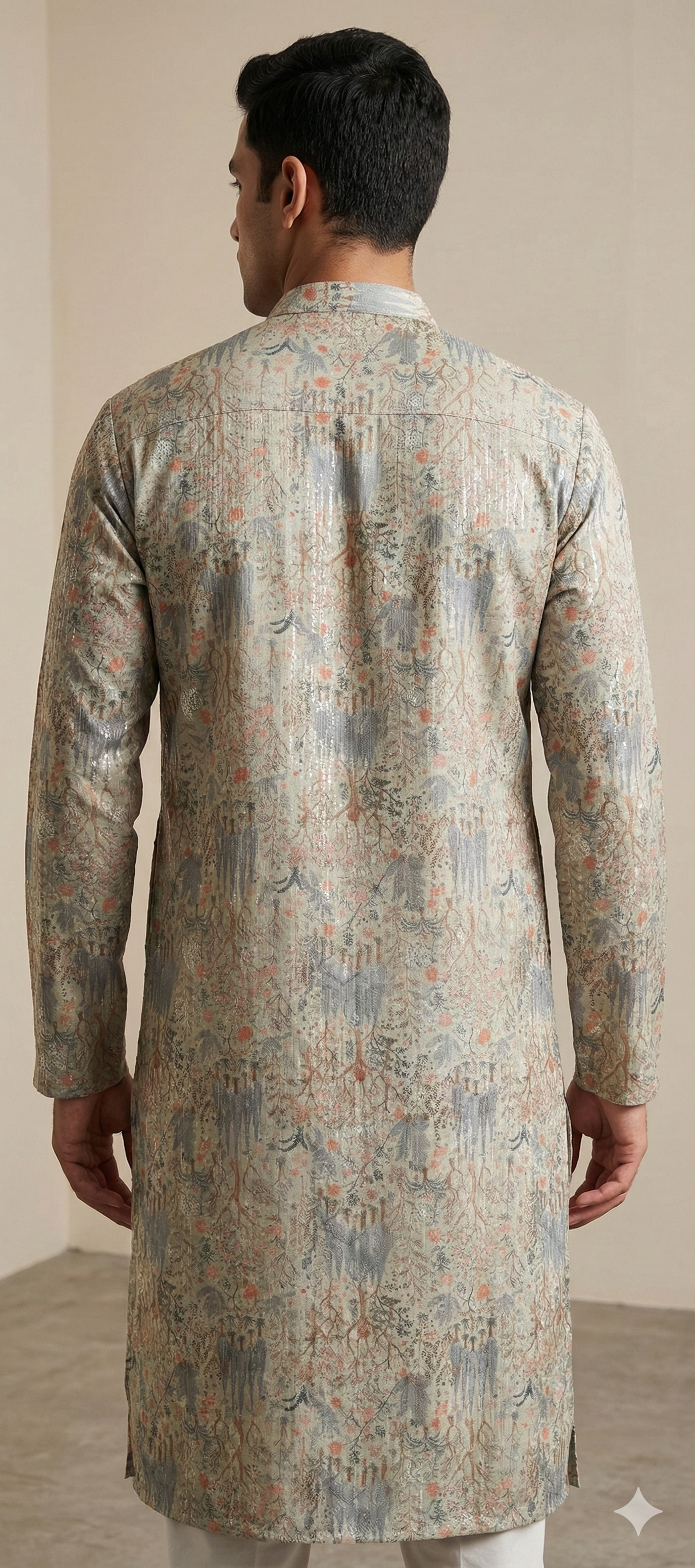 Men’s Elegant Sage Green Sequence Stone Work Kurta by ROCCK’Z - 26399