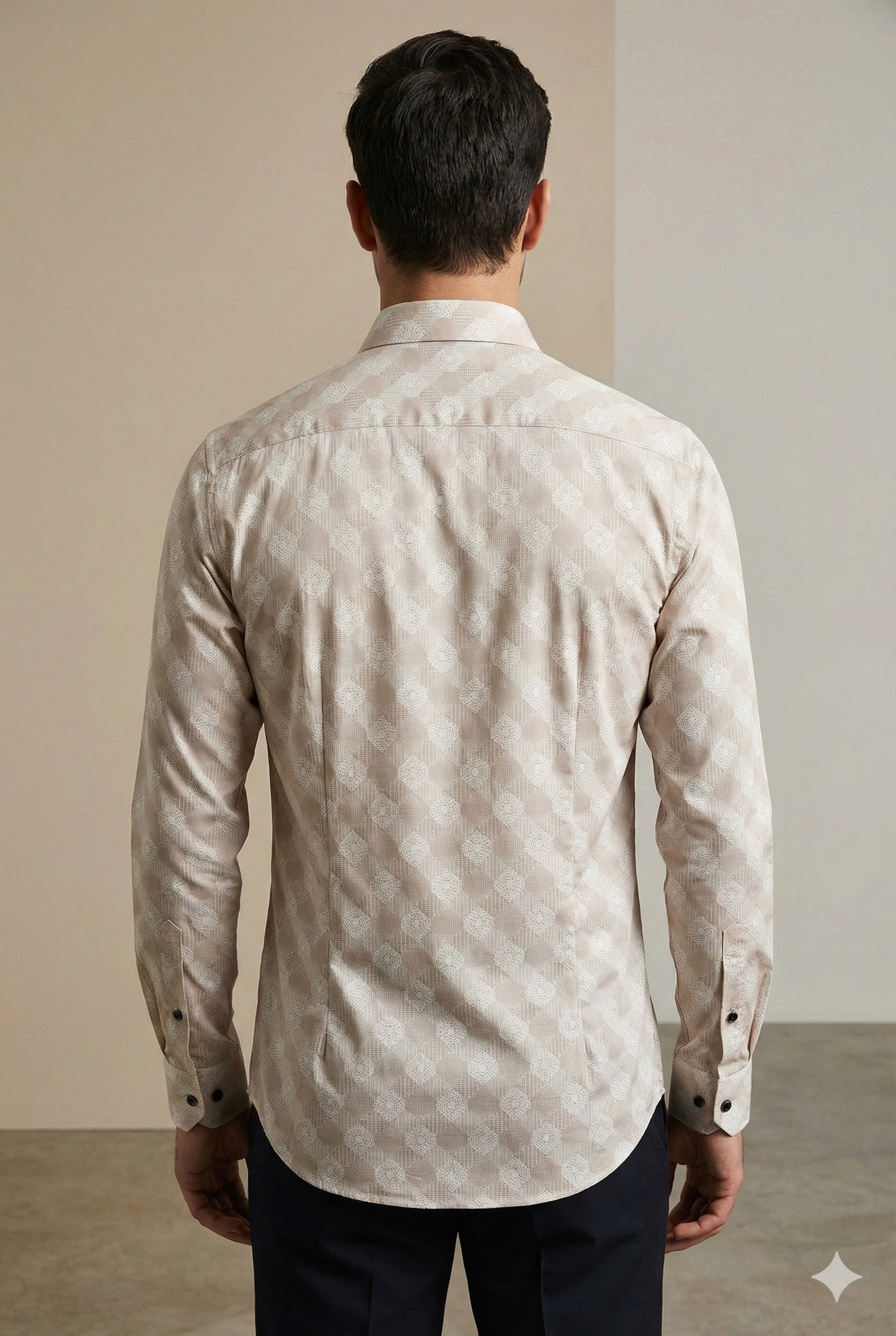 Beige Geometric Pattern Premium Cotton Shirt- 26248