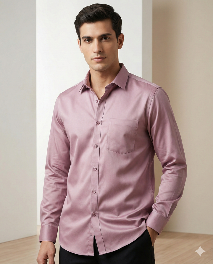 Men’s Solid Lavender Cotton Satin Formal Shirt – Classic Office Wear - 26496