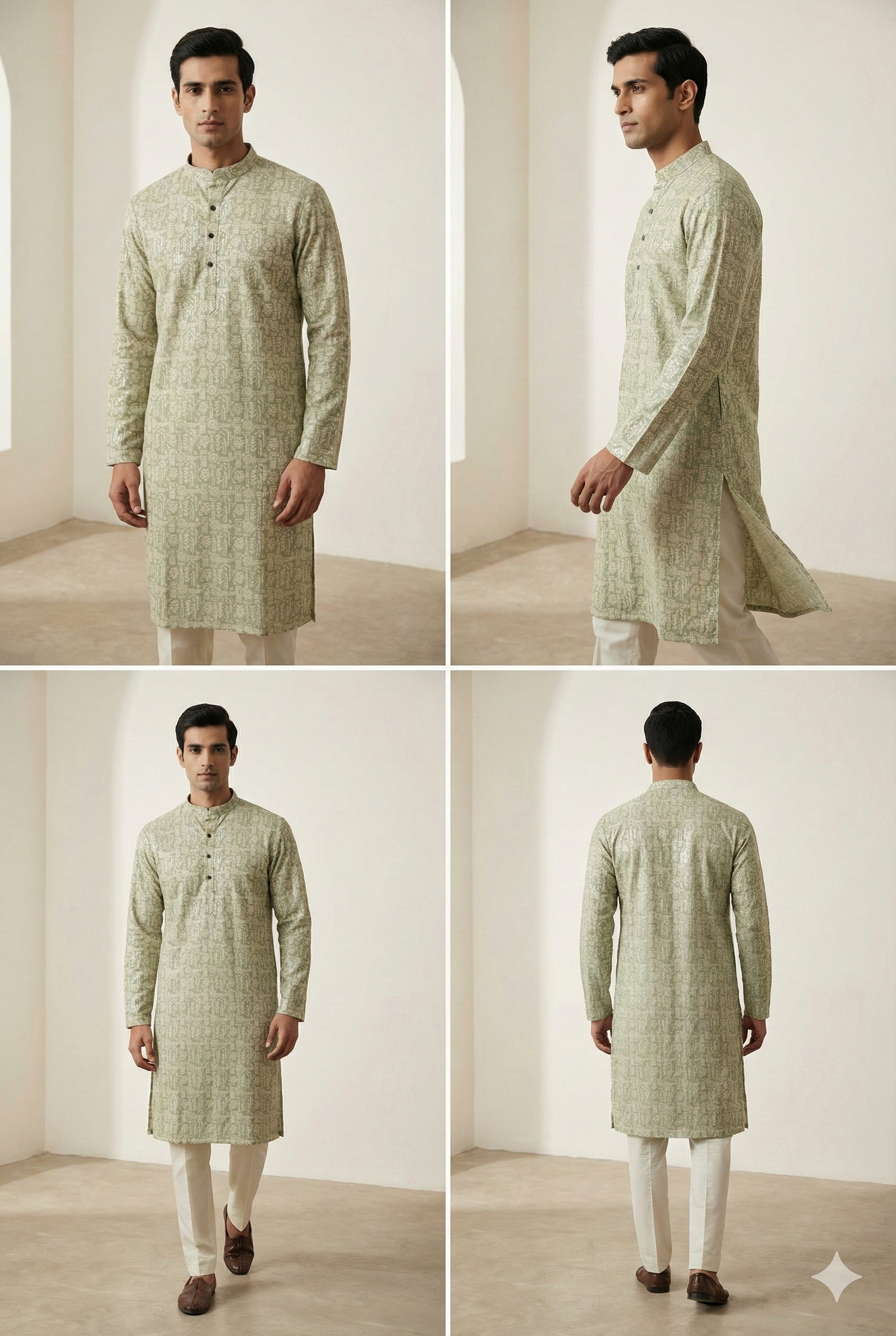 Men’s Sage Green Printed Kurta Pajama - 26407