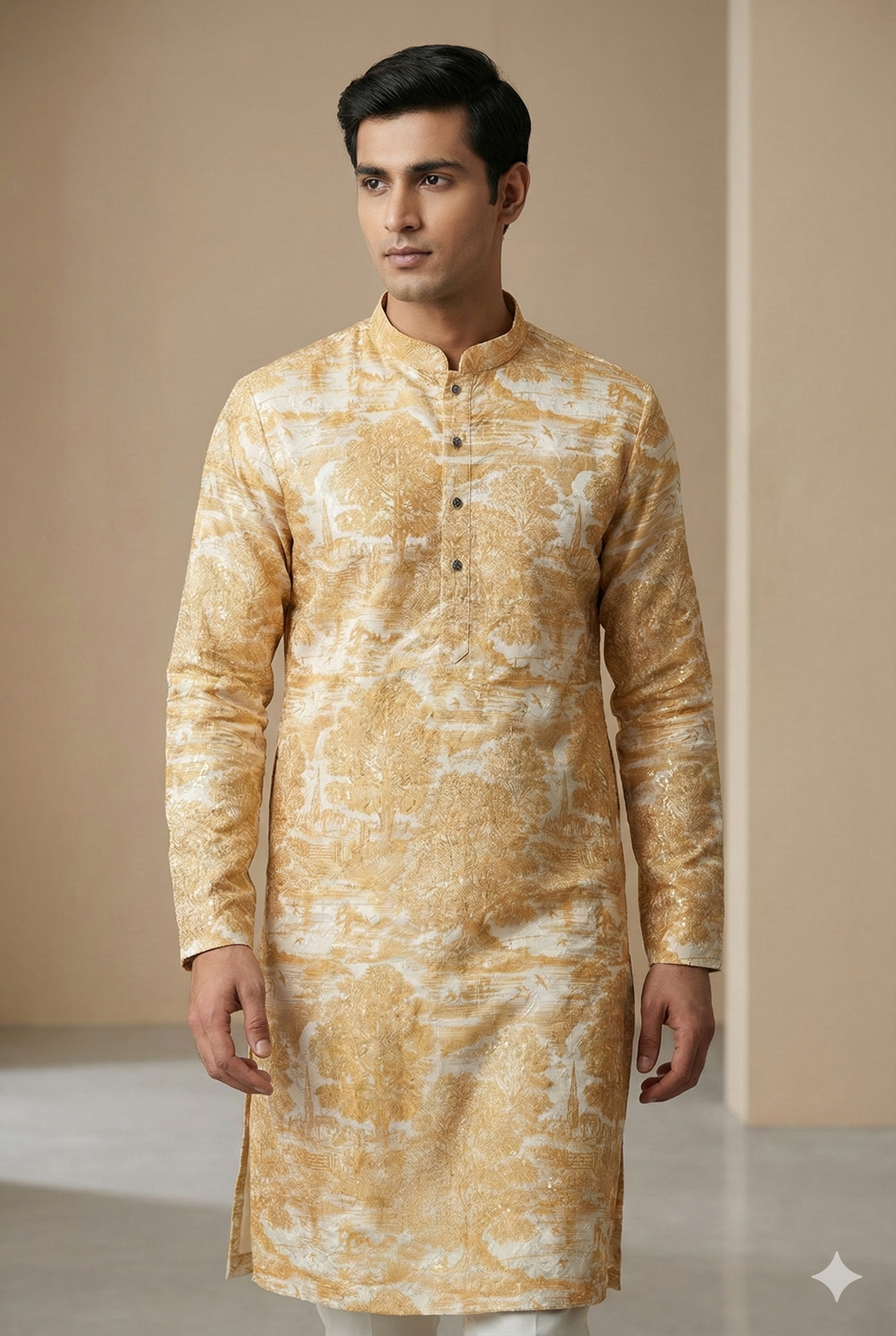 Golden Embroidered Textured Kurta by ROCCK'Z - 26400