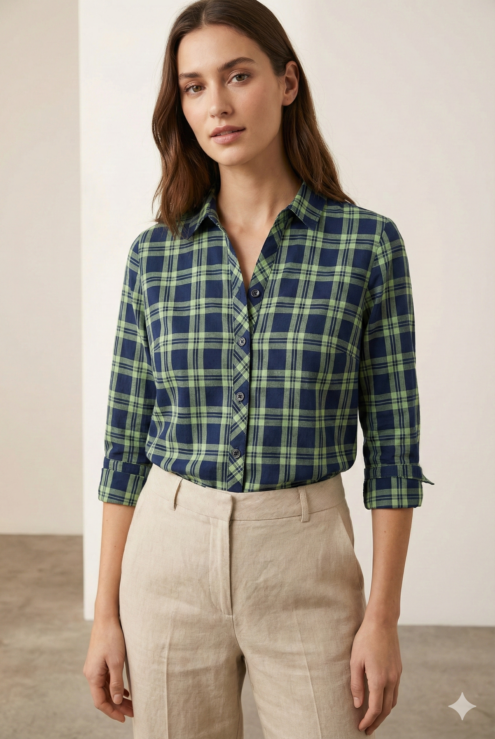 Navy & Light-Green Checkered Casual Shirt – 25275