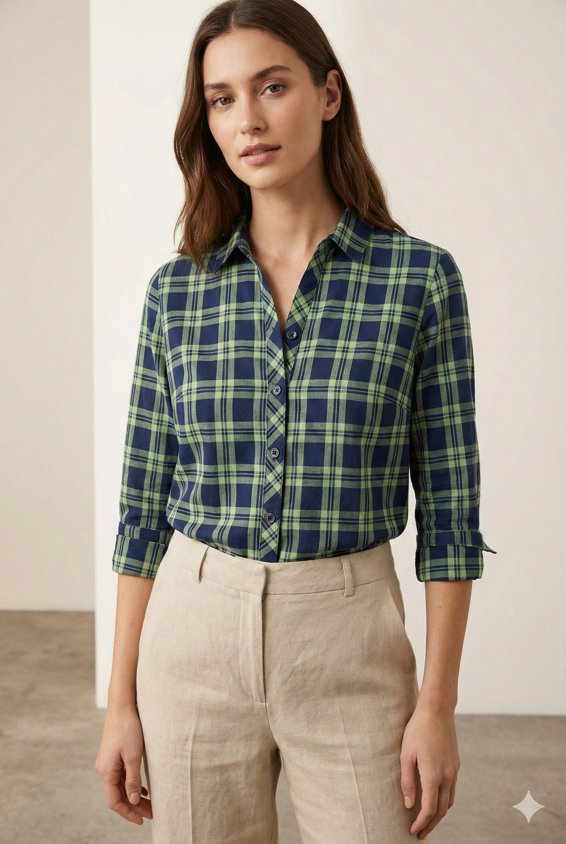 Navy & Light-Green Checkered Casual Shirt – 25275