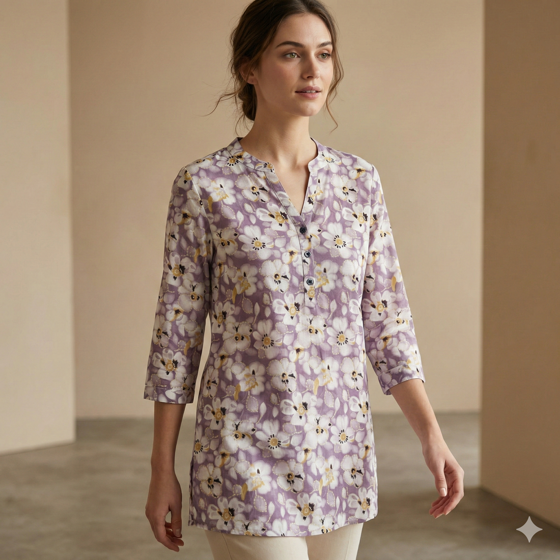 Lavender Floral Printed Short Kurti - 25356