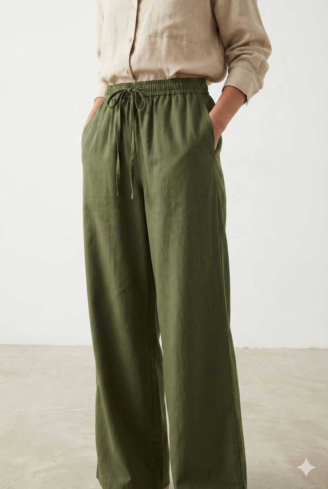 Olive Green Solid Cotton Rayon Palazzo - 26267