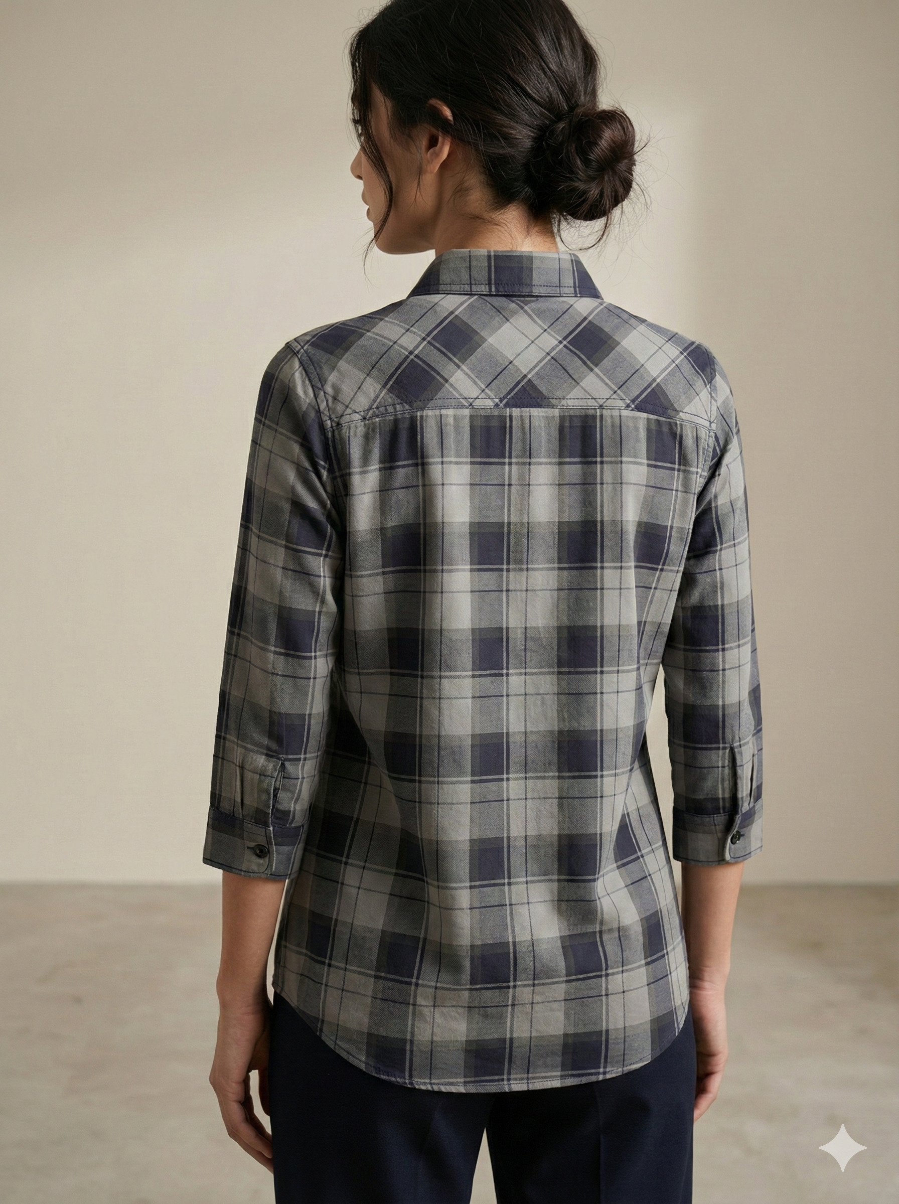 Women’s Classic Grey Checkered Button-Down Shirt - 24304