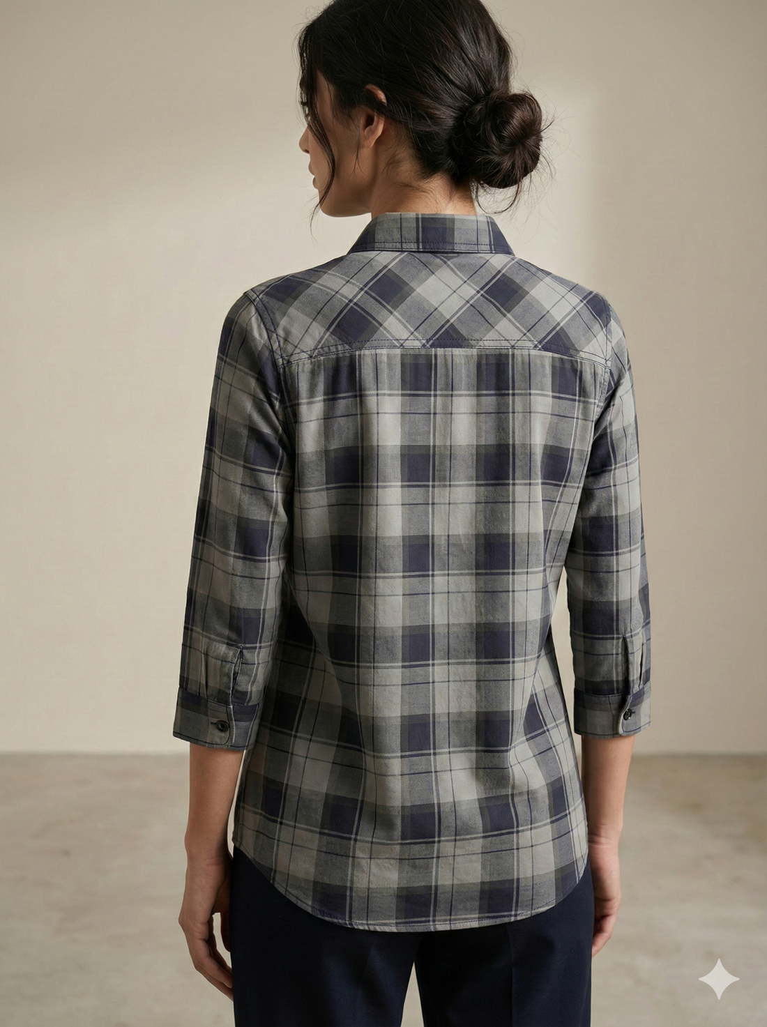 Women’s Classic Grey Checkered Button-Down Shirt - 24304