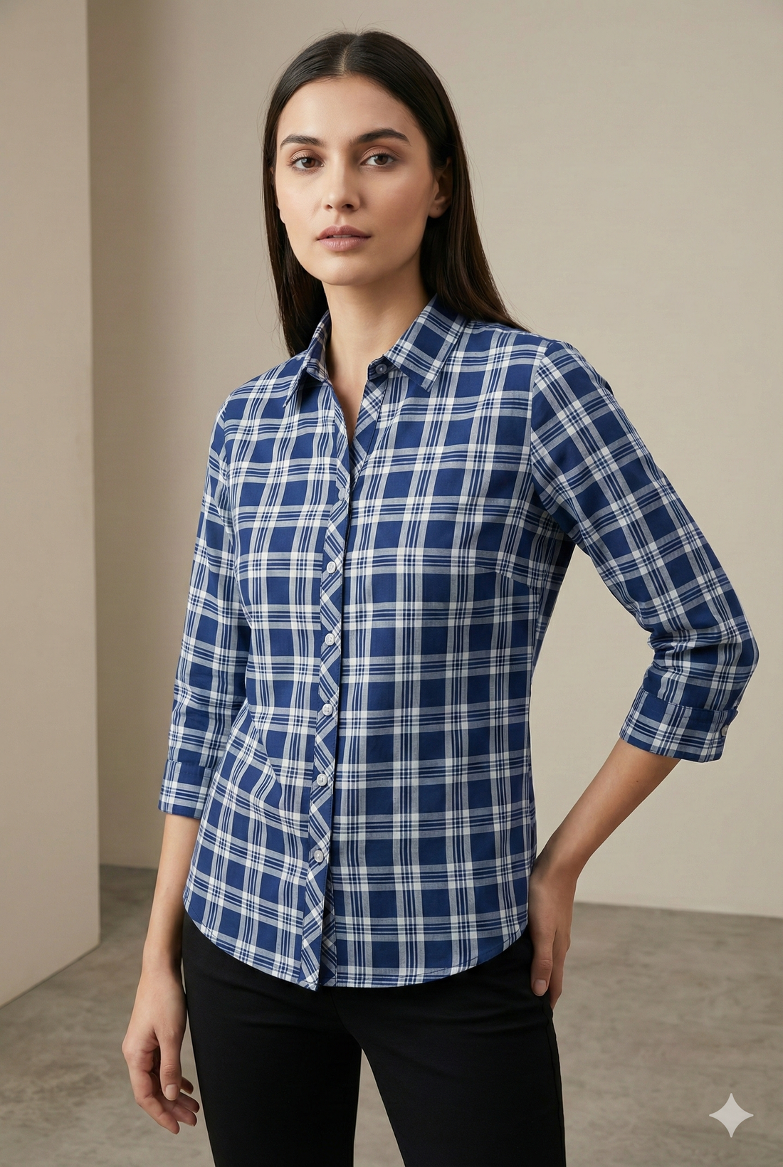 Navy blue Checkered Casual Shirt - 25276