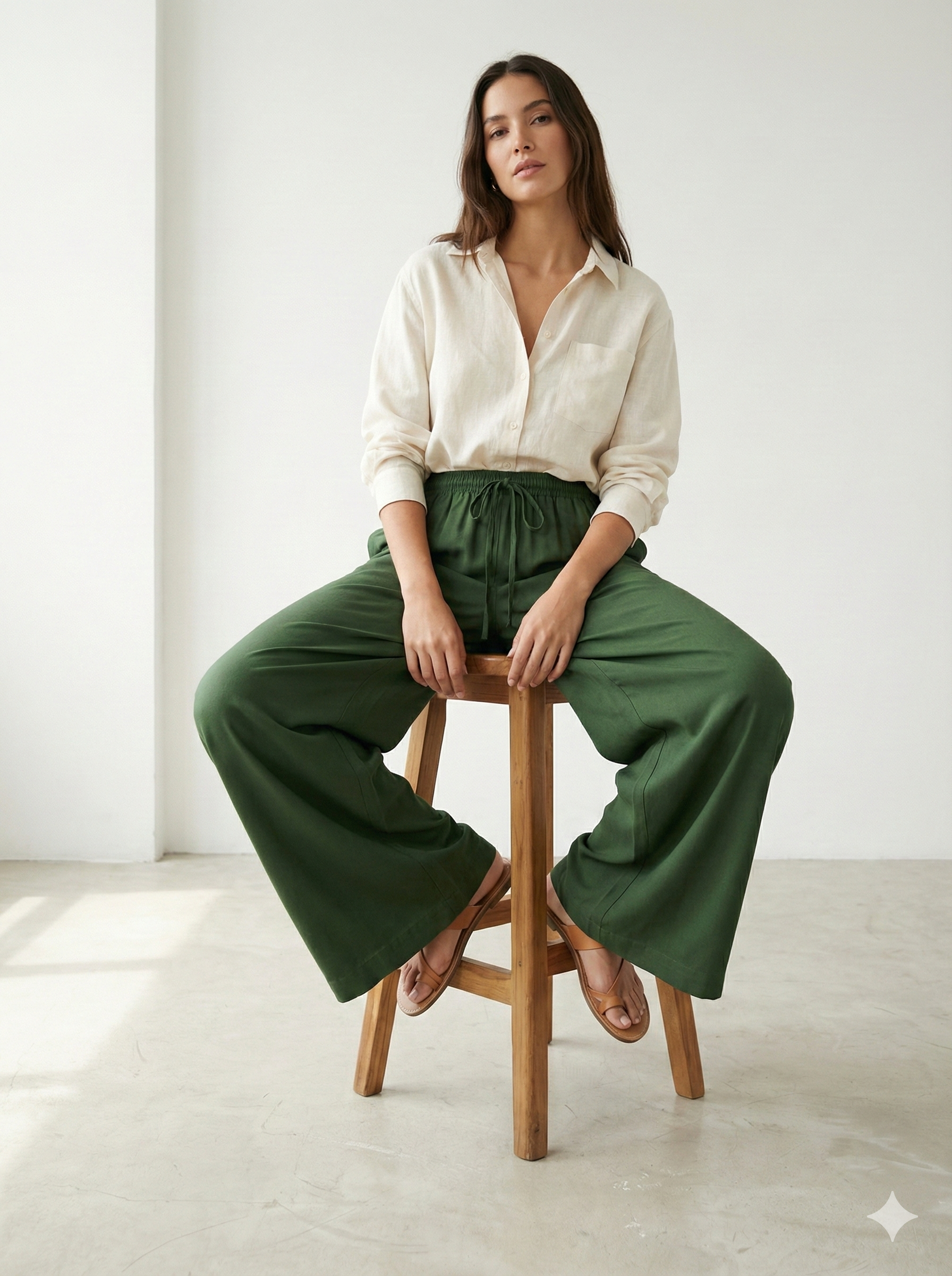 Olive Green Solid Cotton Rayon Palazzo - 26267