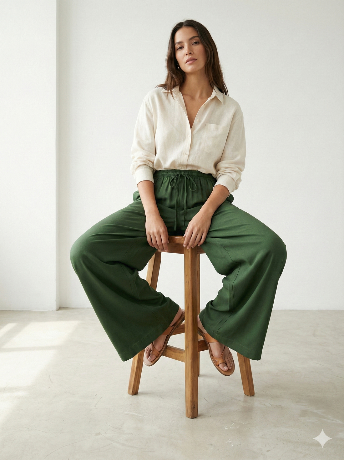 Olive Green Solid Cotton Rayon Palazzo - 26267