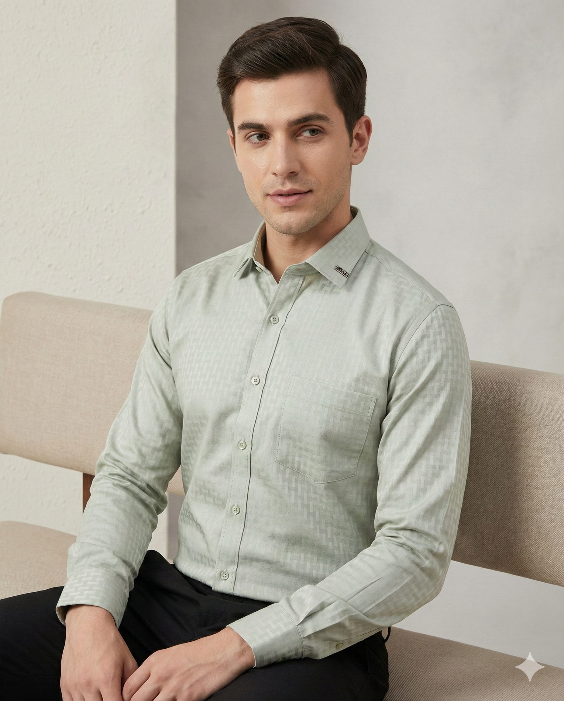 Men’s Premium Satin Textured Formal Shirt – Mint Green - 26417