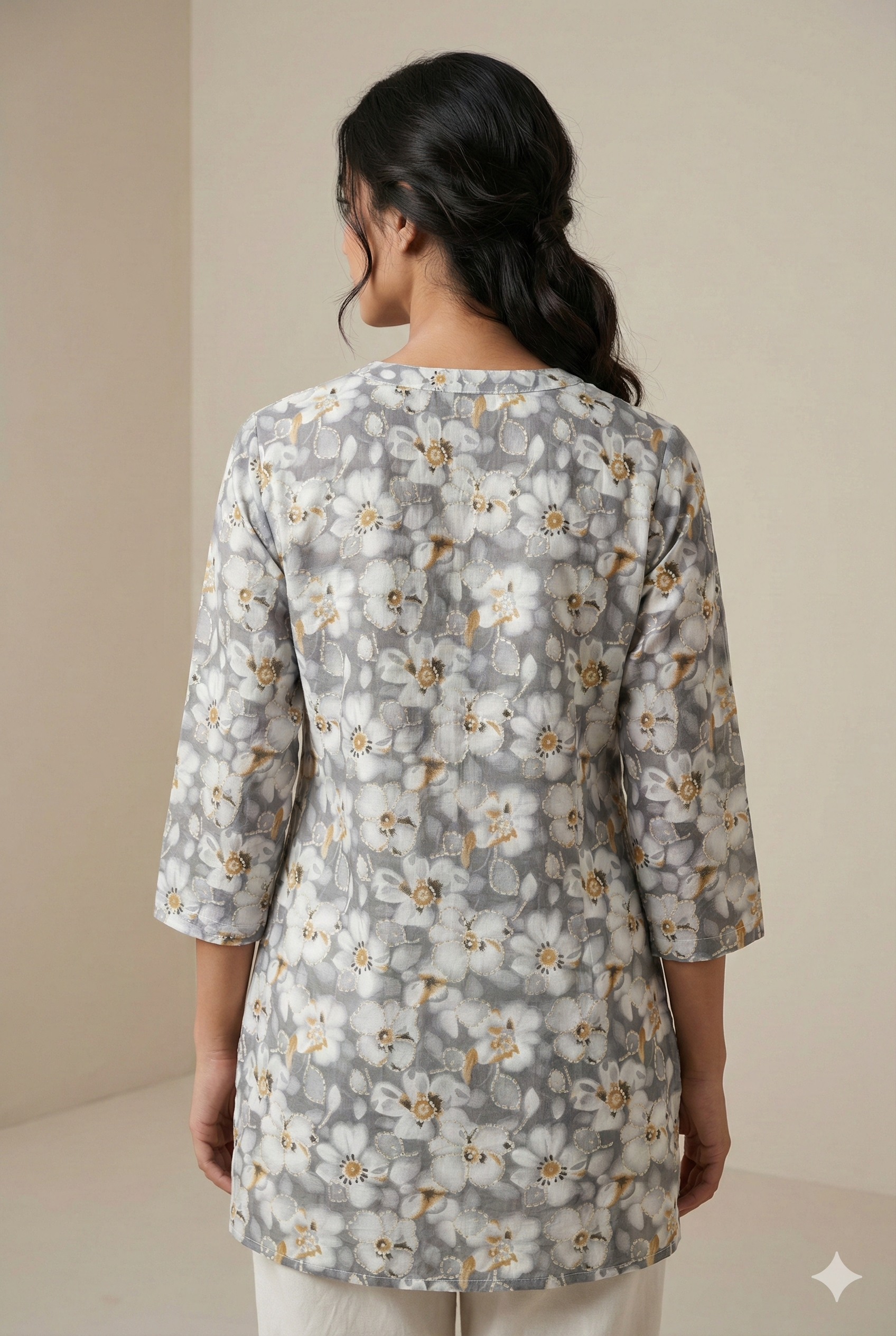 Grey Floral Printed Women’s Short Kurti - 25357