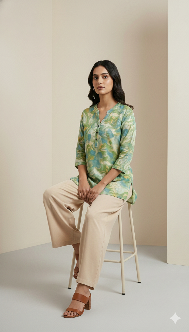 Women’s Green & Blue Abstract Printed kurti - 26182