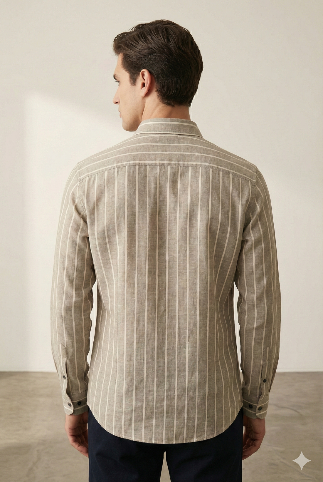 Beige & White Vertical Stripe Cotton Casual Shirt - 24550