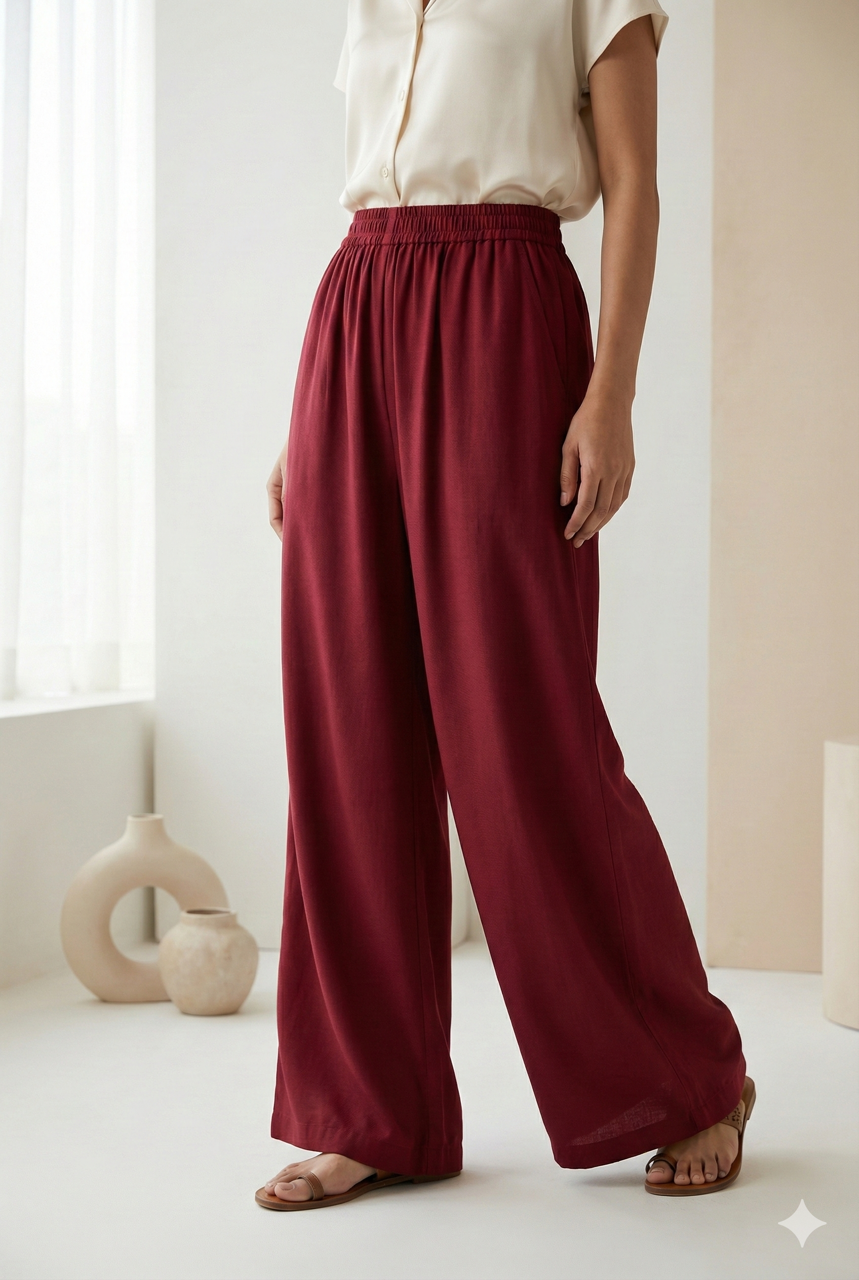 Maroon Solid Cotton Rayon Palazzo - 26270