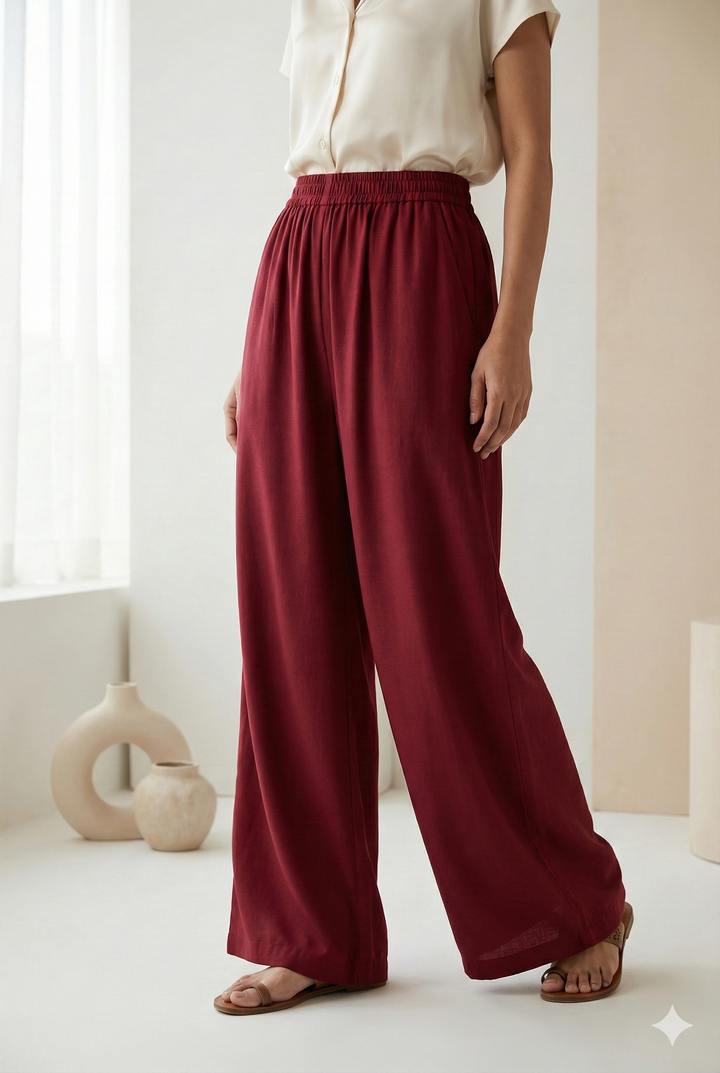 Maroon Solid Cotton Rayon Palazzo - 26270