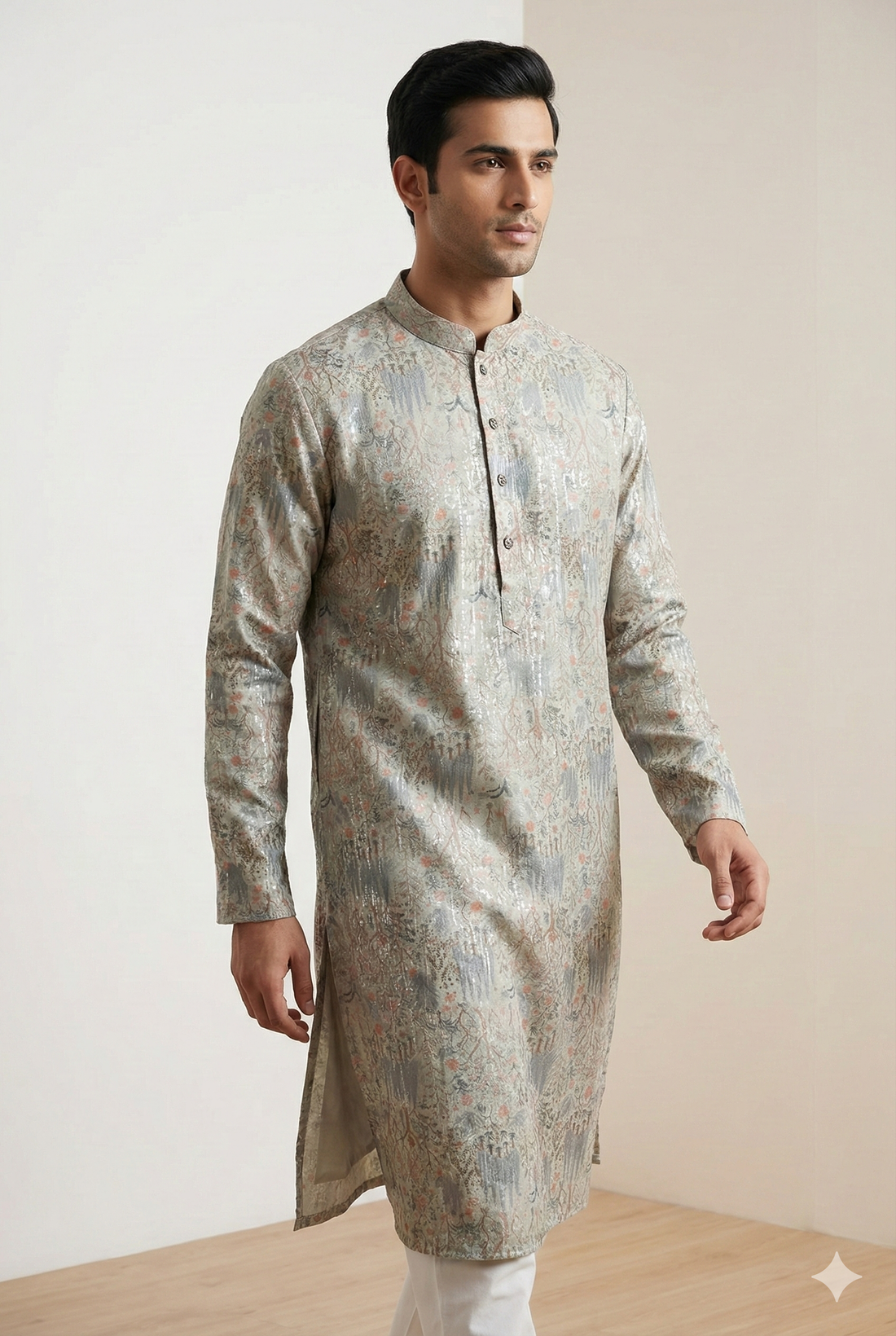 Men’s Elegant Sage Green Sequence Stone Work Kurta by ROCCK’Z - 26399