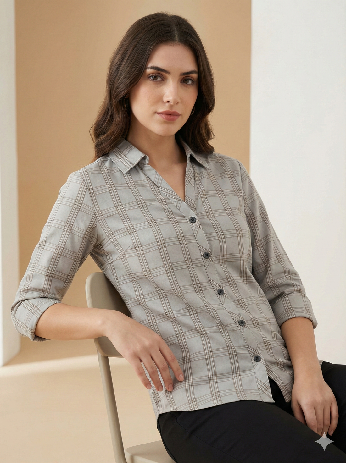 Women’s Classic Grey Checkered Casual Shirt - 25223
