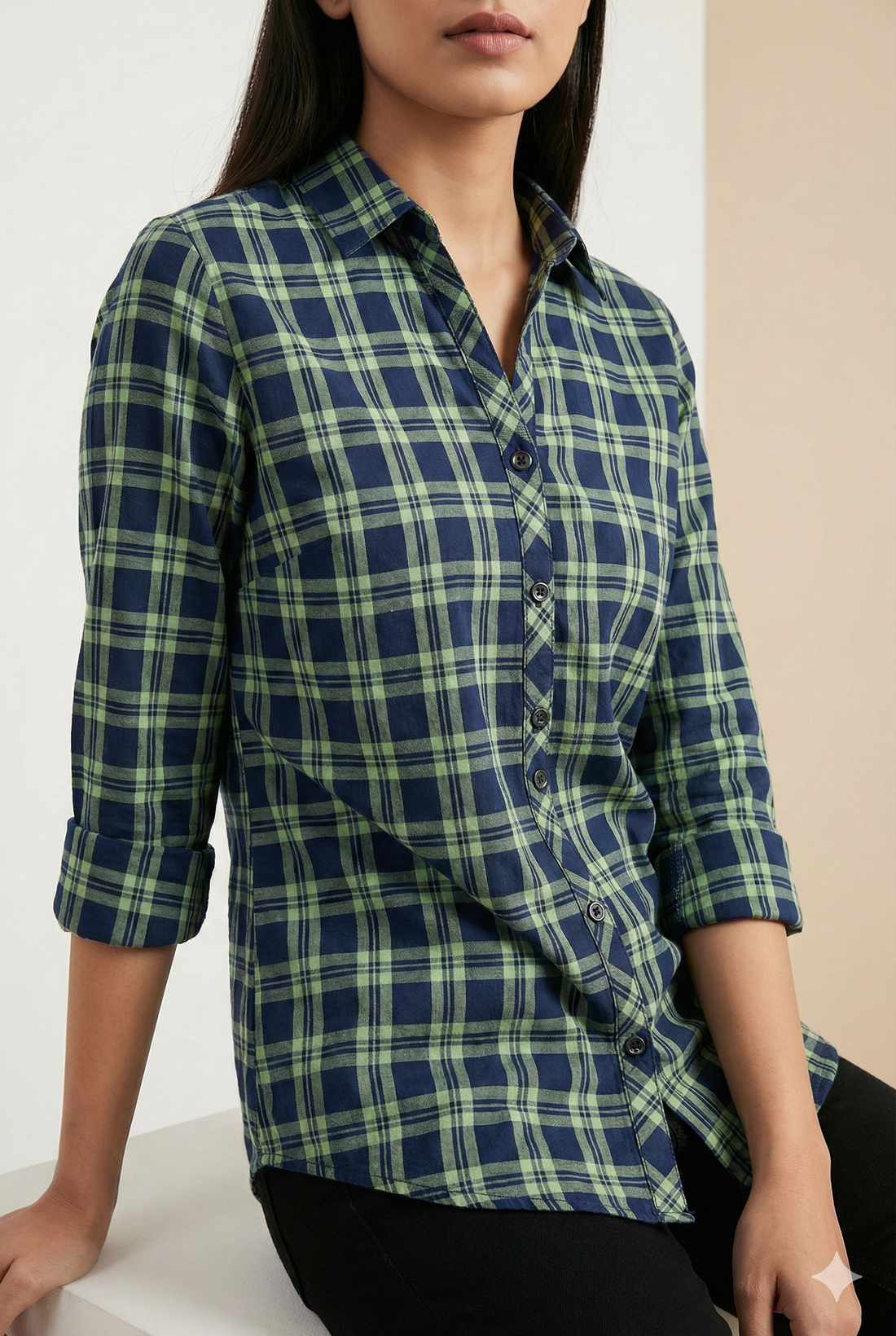 Navy & Light-Green Checkered Casual Shirt – 25275