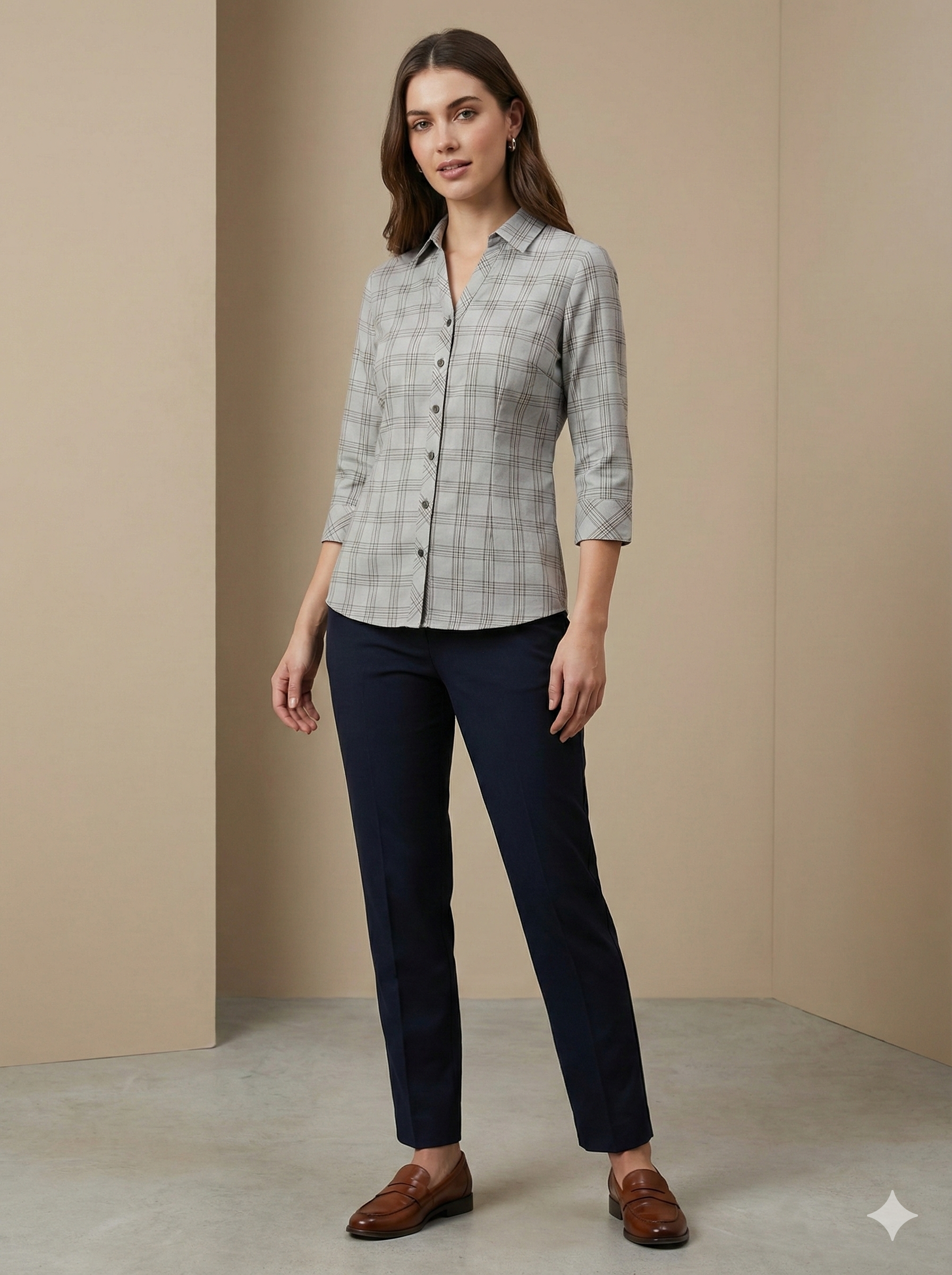 Women’s Classic Grey Checkered Casual Shirt - 25223